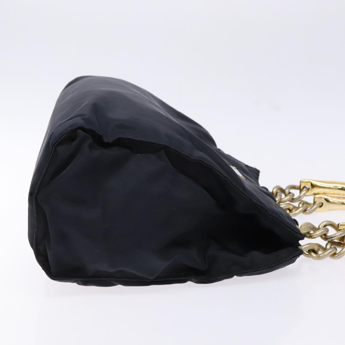 PRADA Hand Bag Nylon Navy Gold Auth 141629