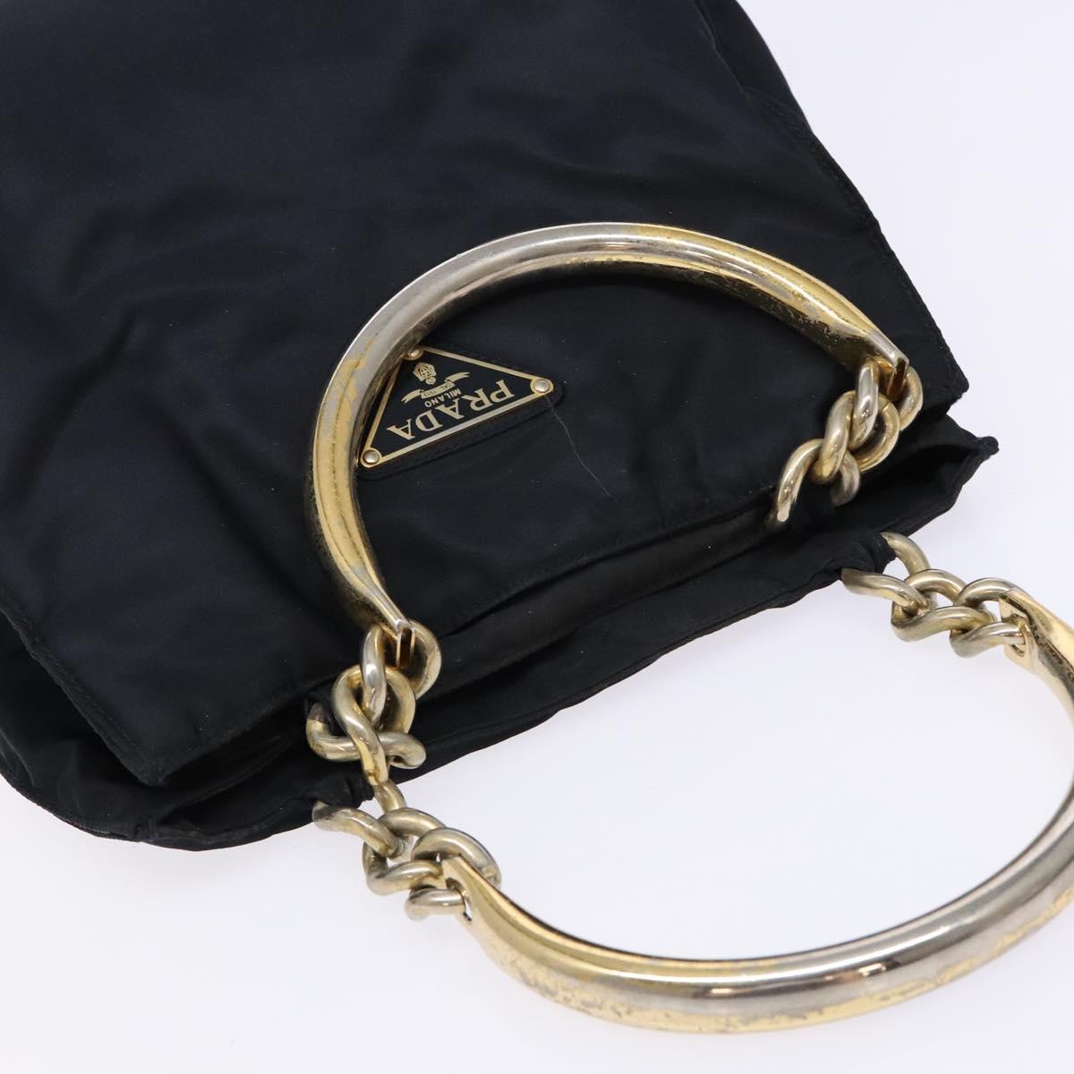 PRADA Hand Bag Nylon Navy Gold Auth 141629