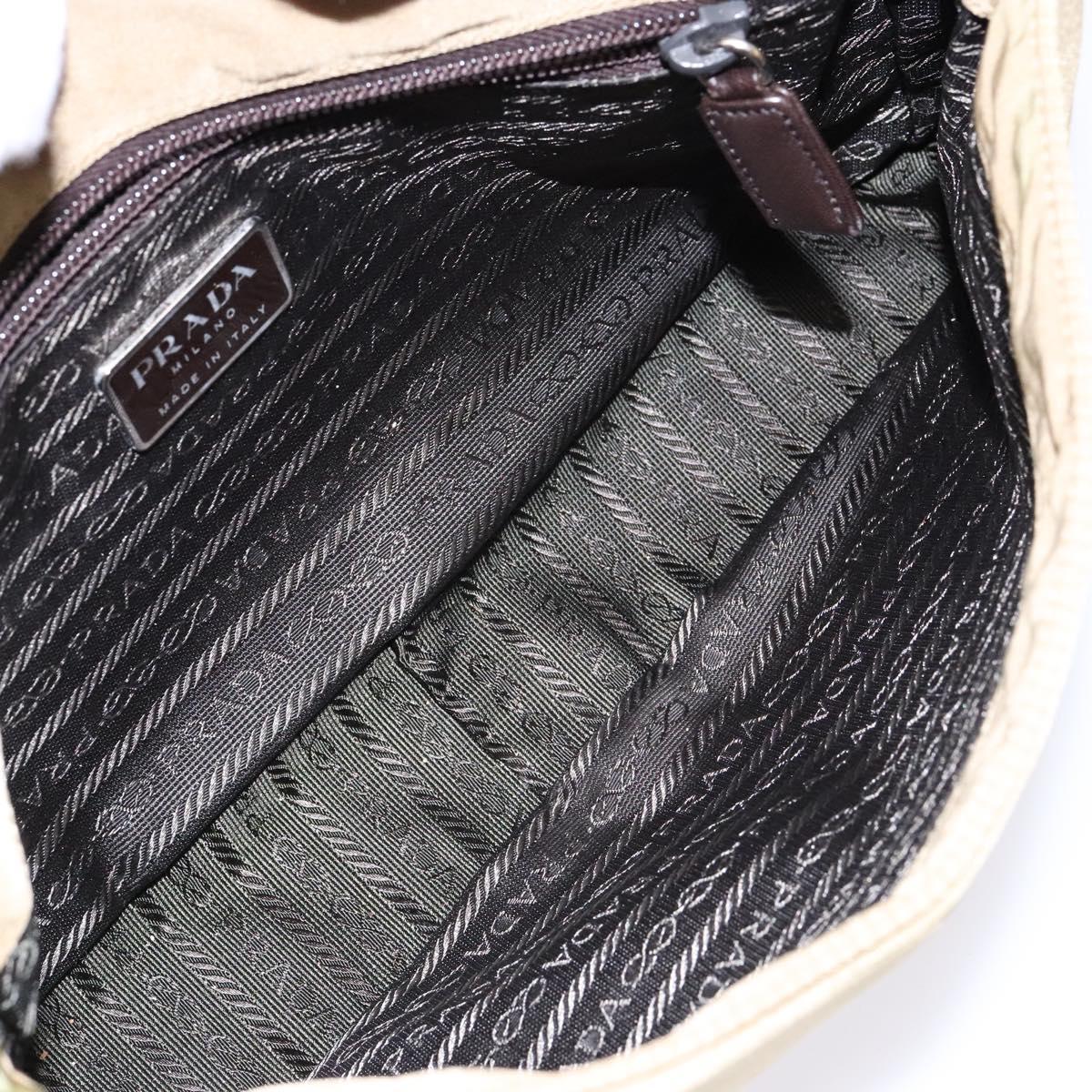 PRADA Shoulder Bag Nylon Beige Silver Auth 141630