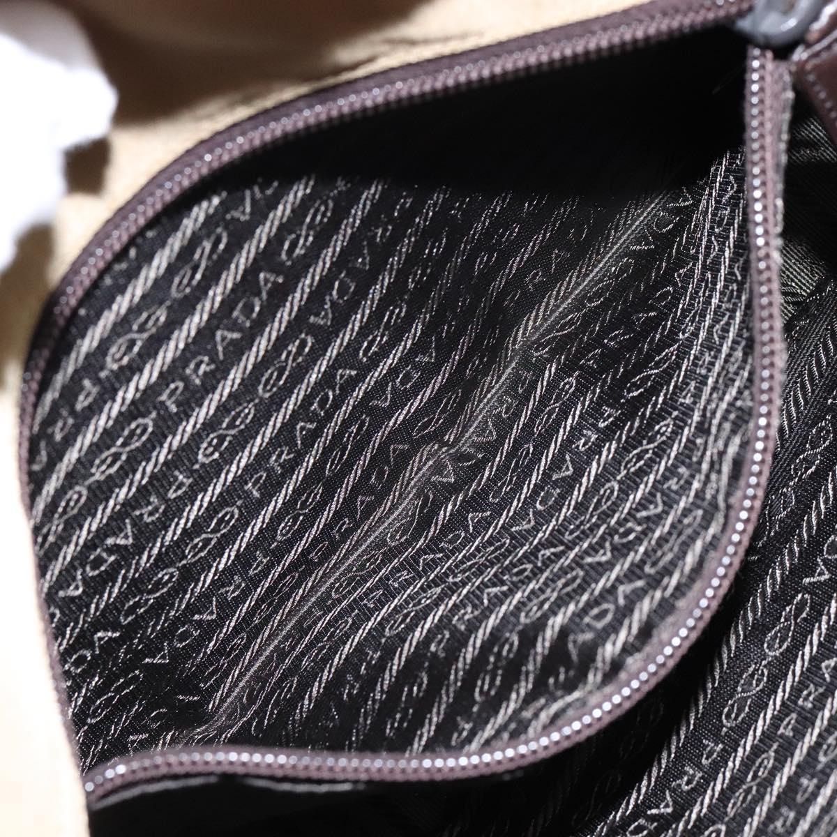 PRADA Shoulder Bag Nylon Beige Silver Auth 141630