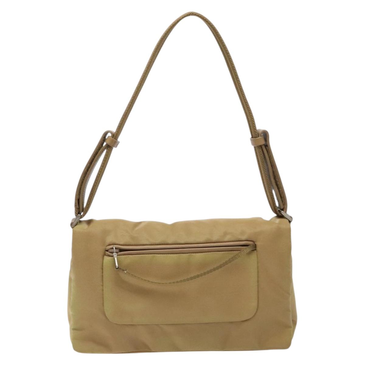 PRADA Shoulder Bag Nylon Beige Silver Auth 141630