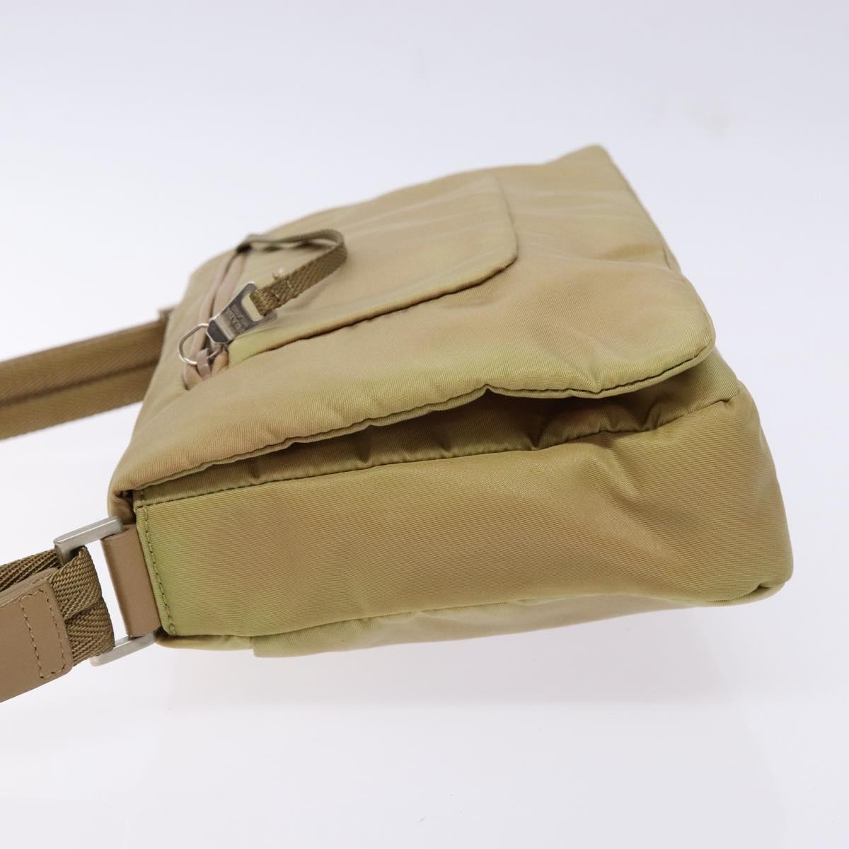 PRADA Shoulder Bag Nylon Beige Silver Auth 141630