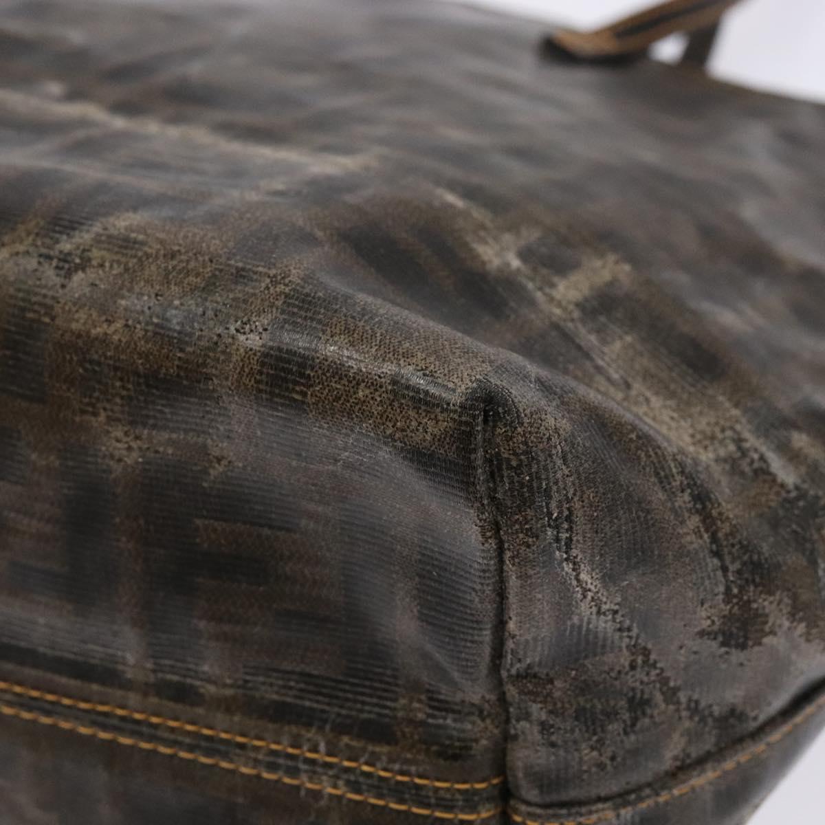 FENDI Zucca Canvas Tote Bag Black Brown Auth 141633