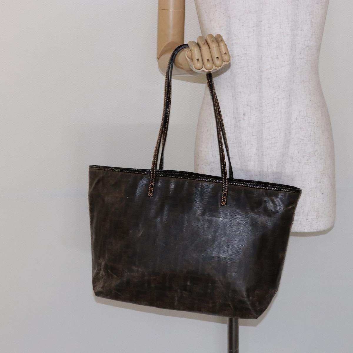 FENDI Zucca Canvas Tote Bag Black Brown Auth 141633