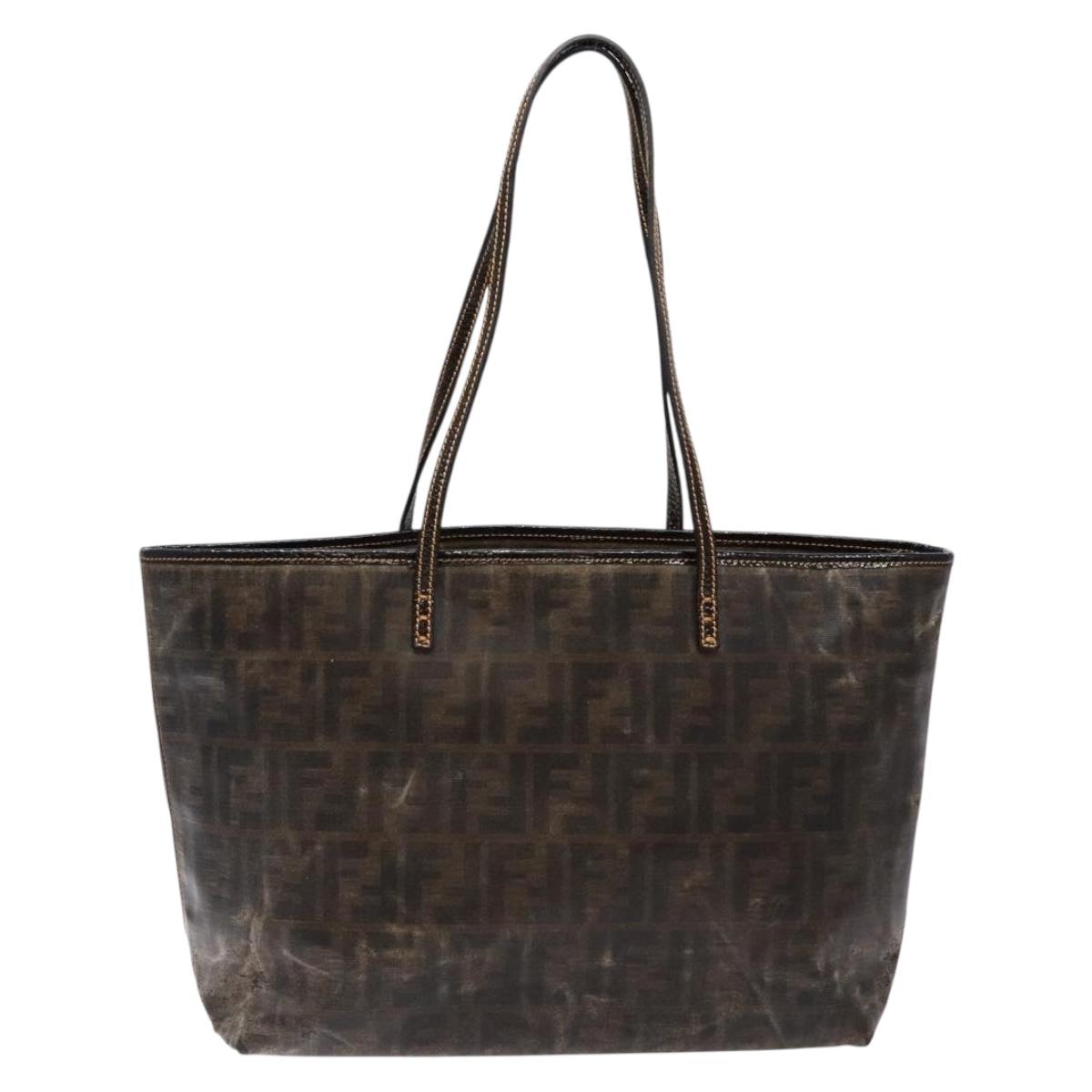 FENDI Zucca Canvas Tote Bag Black Brown Auth 141633