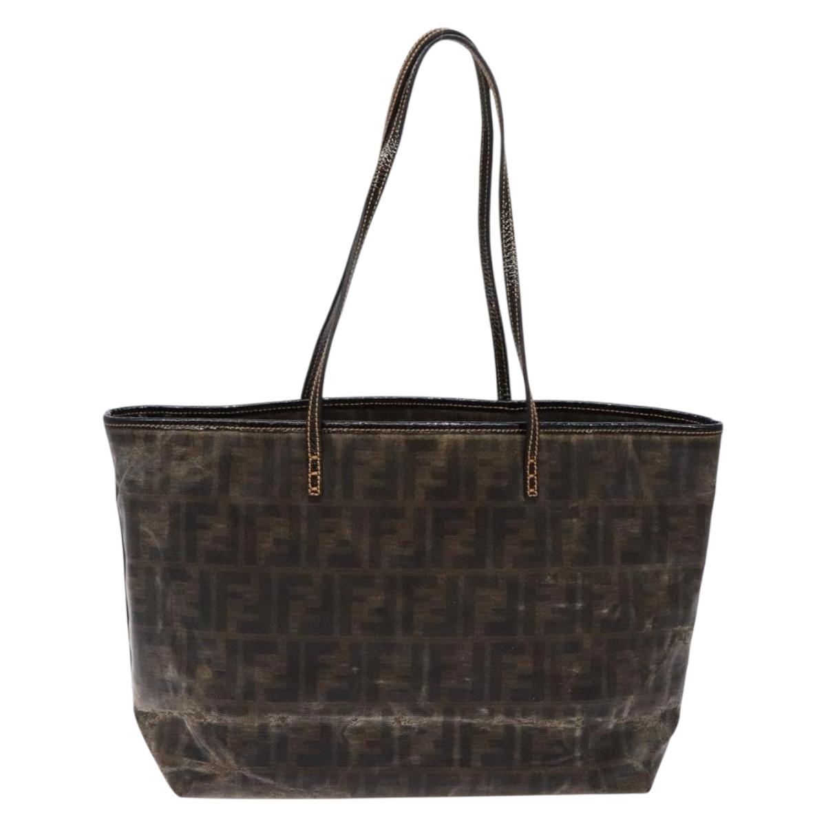 FENDI Zucca Canvas Tote Bag Black Brown Auth 141633