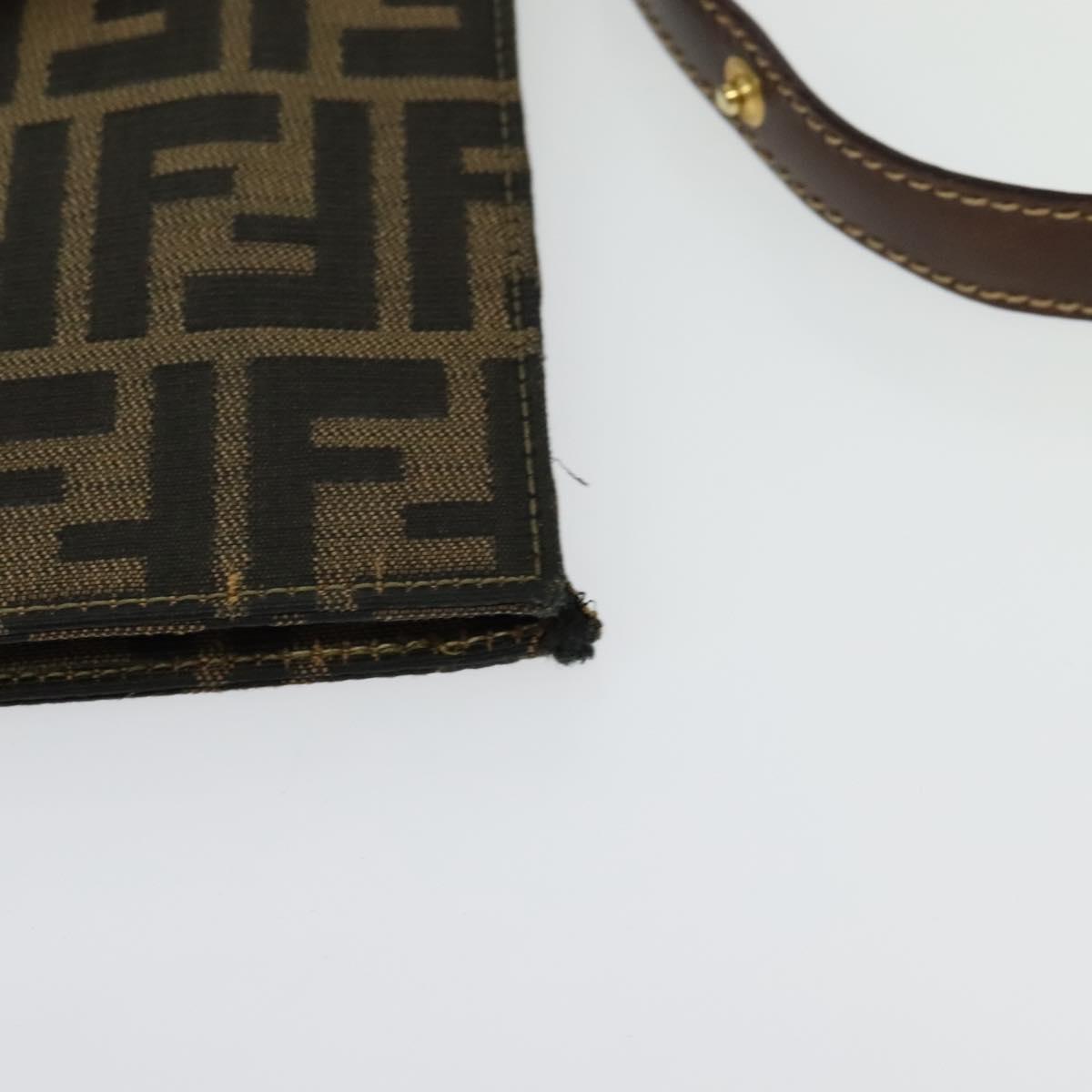 FENDI Zucca Canvas Shoulder Bag Black Brown gold Auth 141634