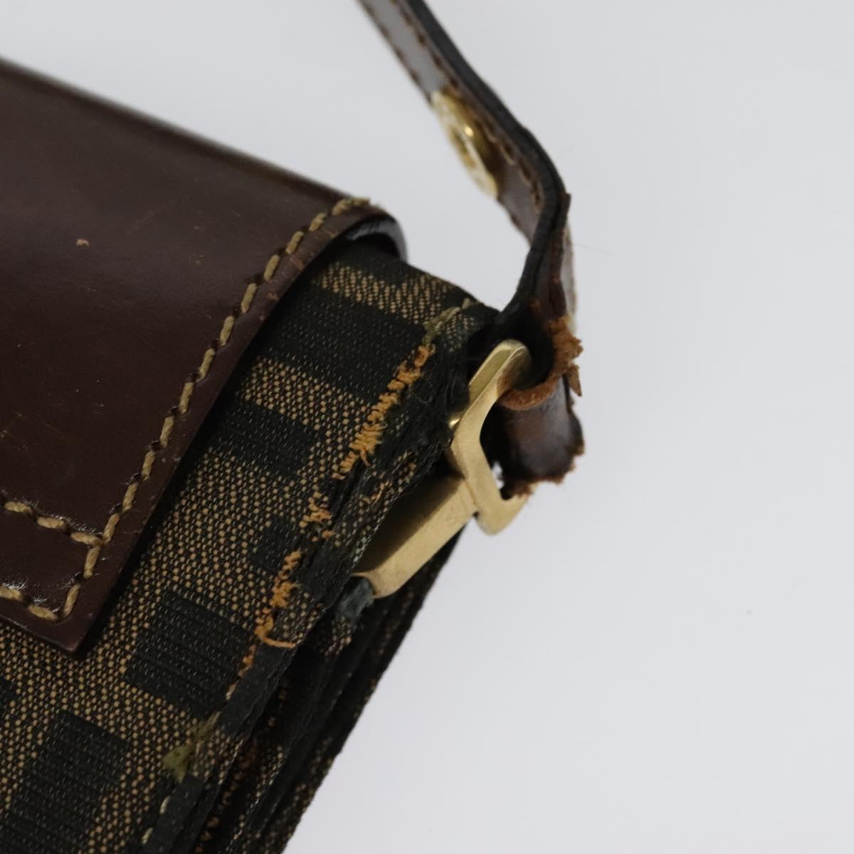 FENDI Zucca Canvas Shoulder Bag Black Brown gold Auth 141634