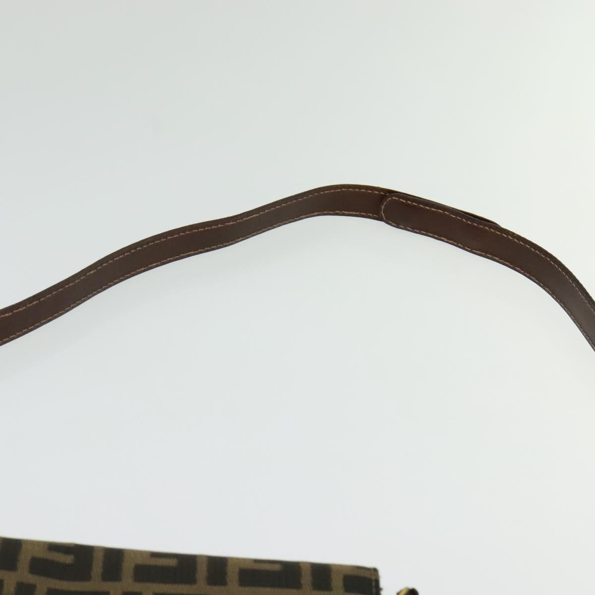 FENDI Zucca Canvas Shoulder Bag Black Brown gold Auth 141634