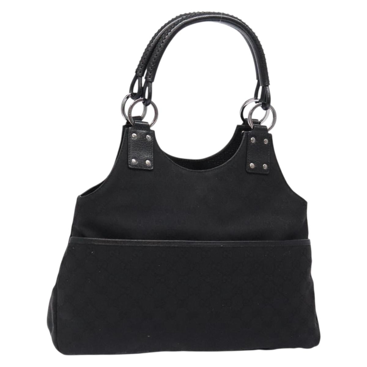 GUCCI GG Canvas Shoulder Bag Black Silver 132260 Auth 141652