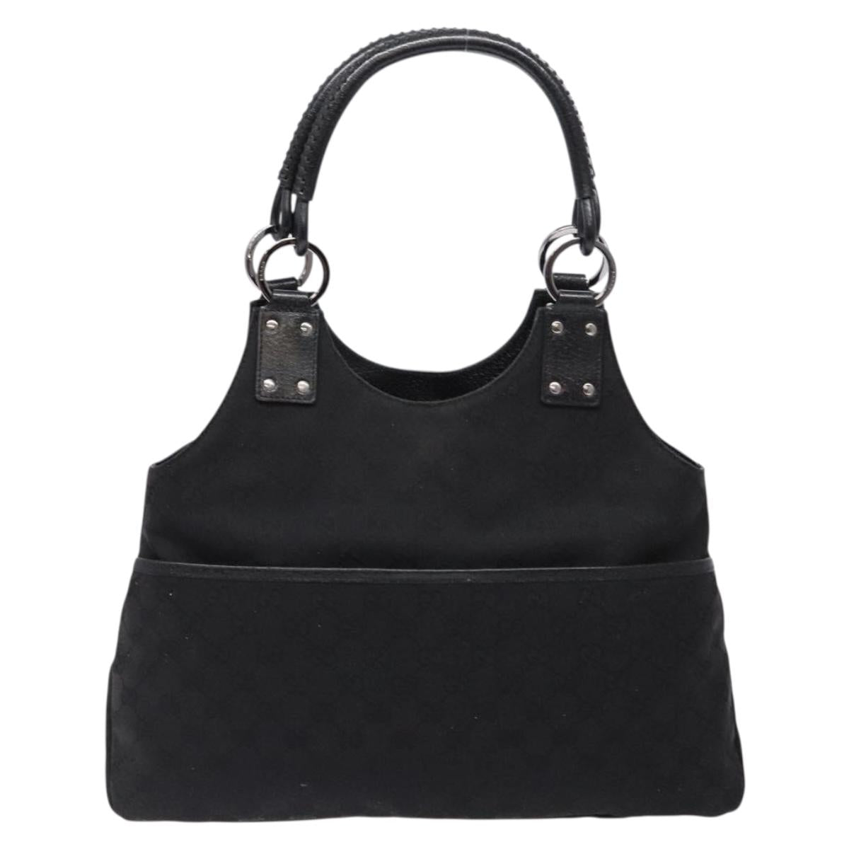 GUCCI GG Canvas Shoulder Bag Black Silver 132260 Auth 141652