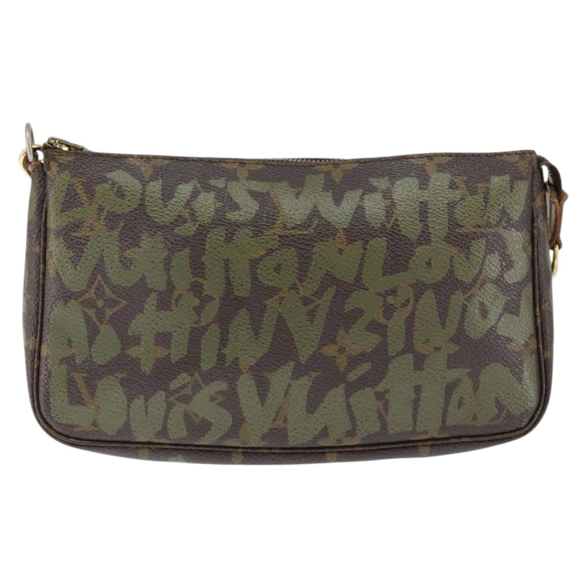 LOUIS VUITTON Graffiti Pochette Accessoires Pouch Khaki M92191 LV Auth 141678