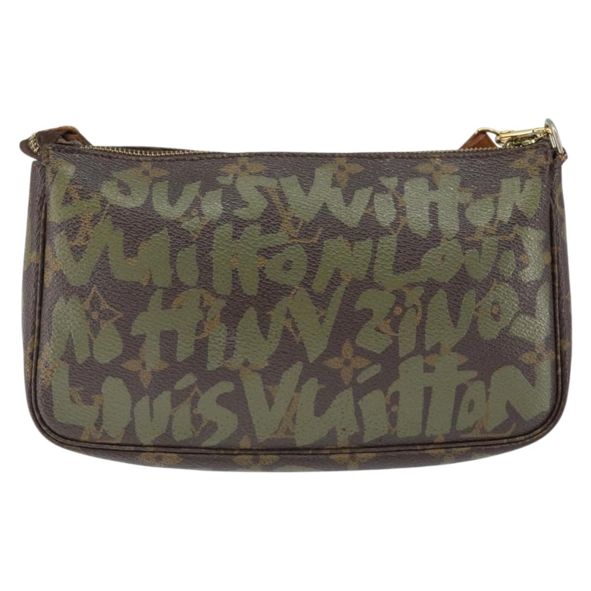 LOUIS VUITTON Graffiti Pochette Accessoires Pouch Khaki M92191 LV Auth 141678