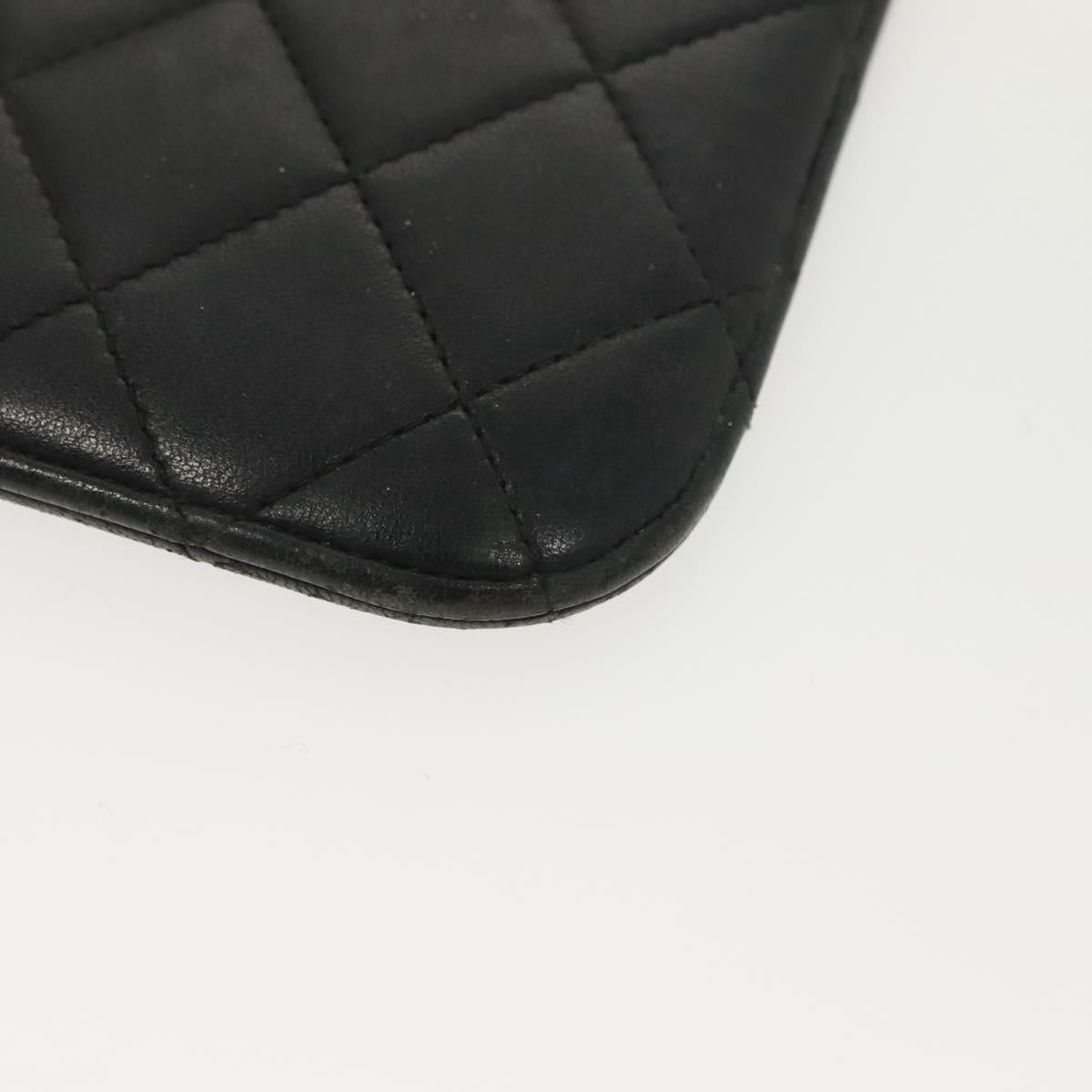 CHANEL Matelasse iPad Case Lamb Skin Black Silver CC Auth 141696