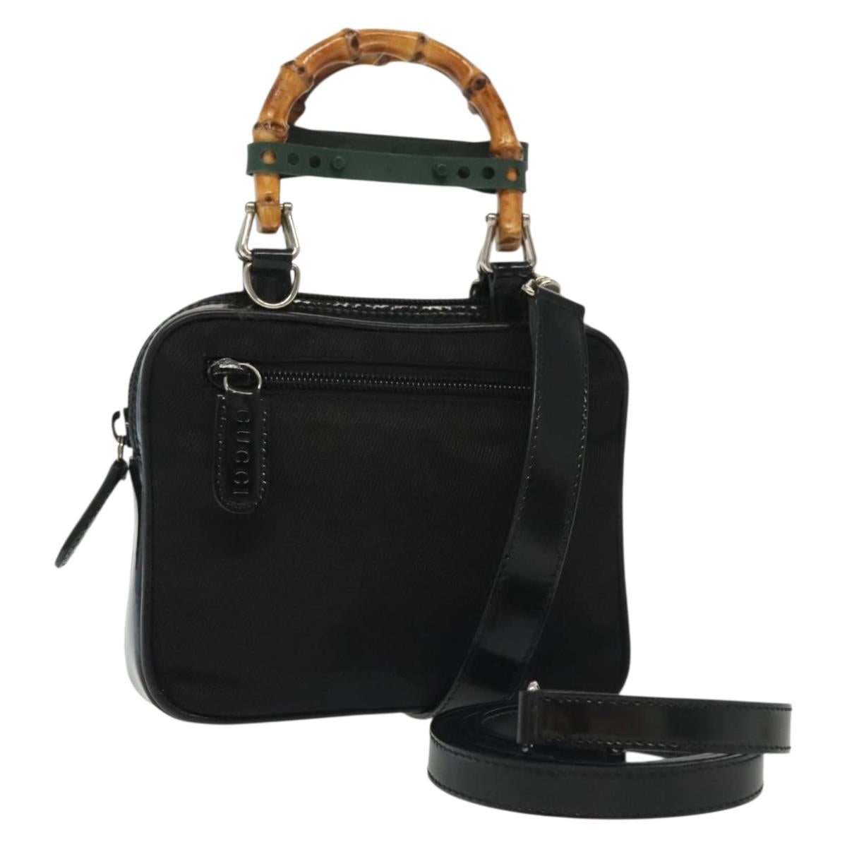 GUCCI Bamboo Hand Bag Nylon 2way Black Silver 007 2040 0275 Auth 141697