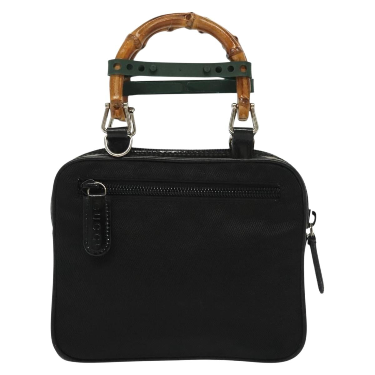 GUCCI Bamboo Hand Bag Nylon 2way Black Silver 007 2040 0275 Auth 141697