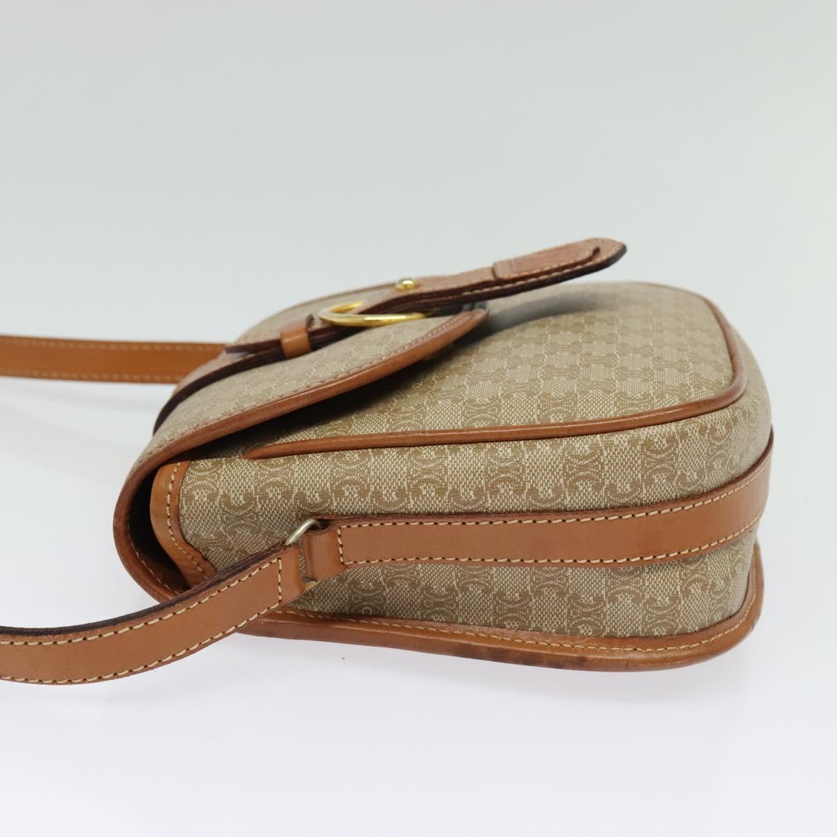 CELINE Macadam Canvas Shoulder Bag PVC Beige Gold Auth 141702