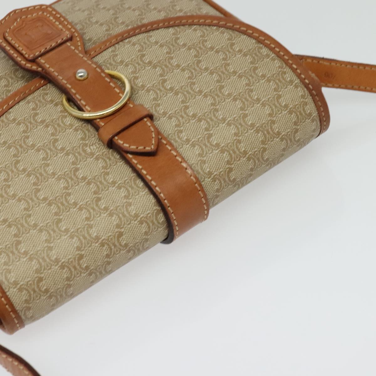 CELINE Macadam Canvas Shoulder Bag PVC Beige Gold Auth 141702