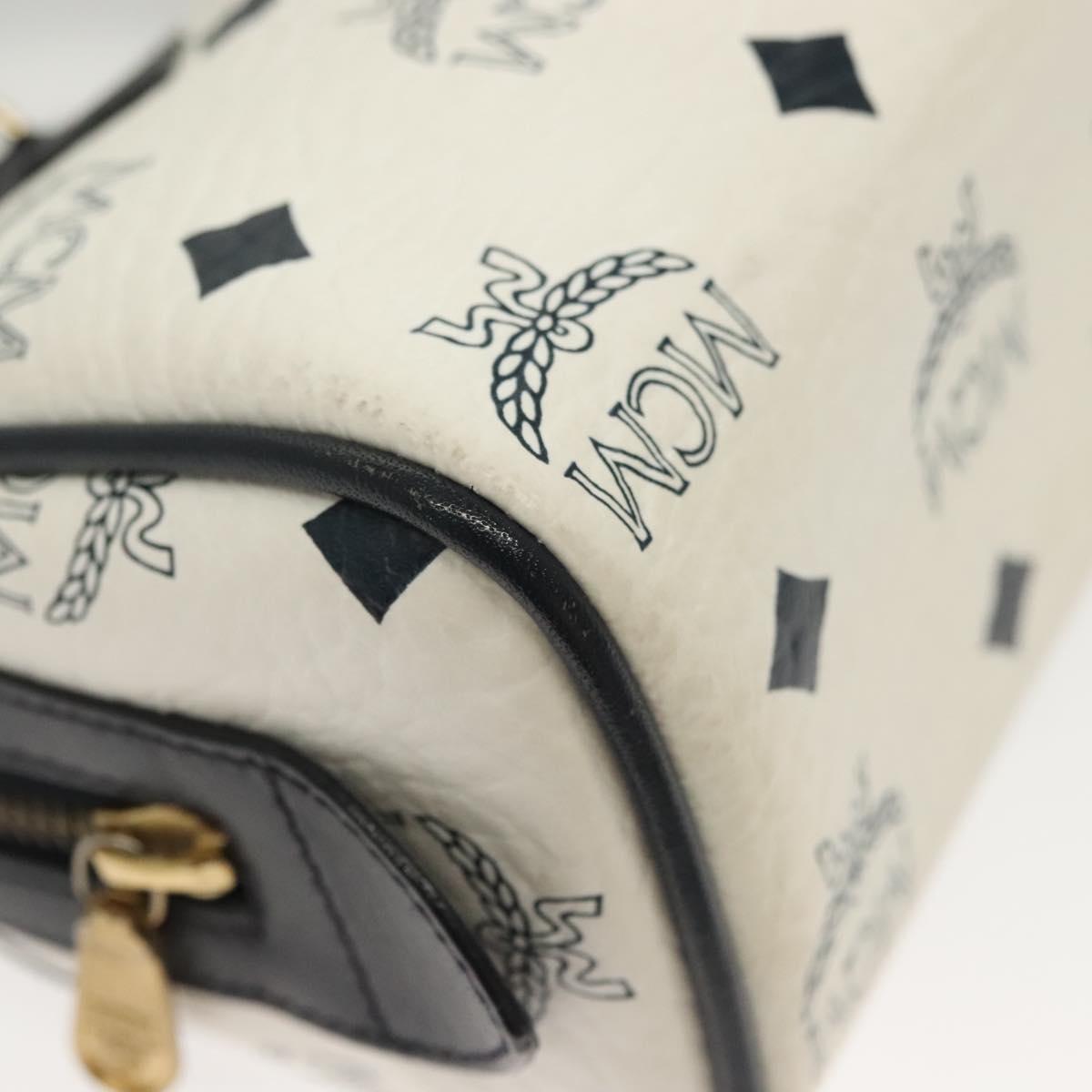MCM Logogram Vicetos Mini Hand Bag PVC 2way White Gold Auth 141704