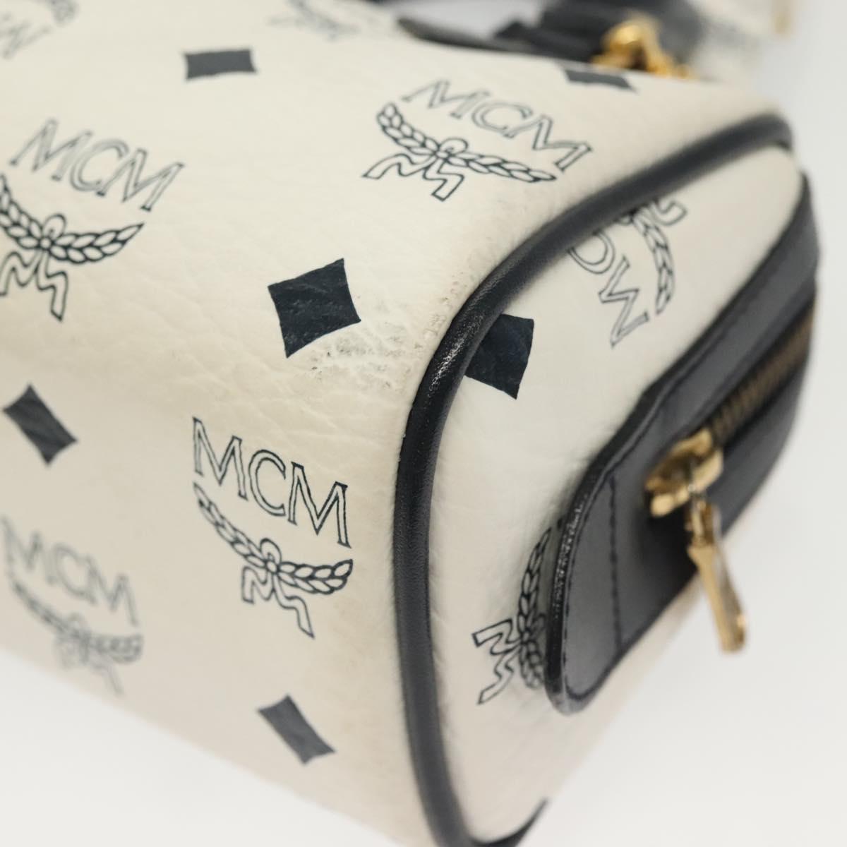 MCM Logogram Vicetos Mini Hand Bag PVC 2way White Gold Auth 141704
