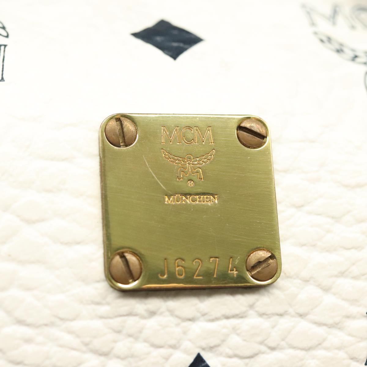 MCM Logogram Vicetos Mini Hand Bag PVC 2way White Gold Auth 141704