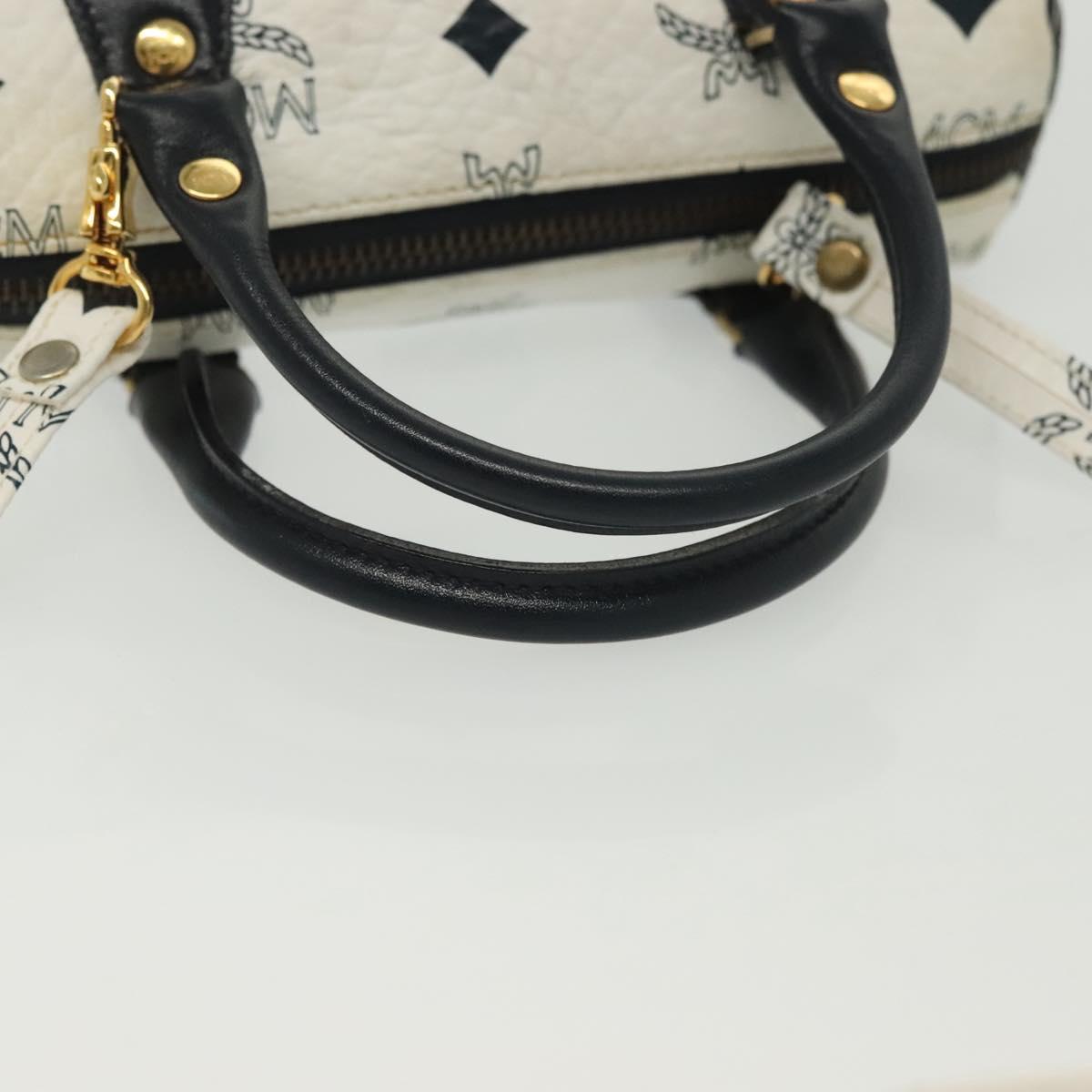 MCM Logogram Vicetos Mini Hand Bag PVC 2way White Gold Auth 141704