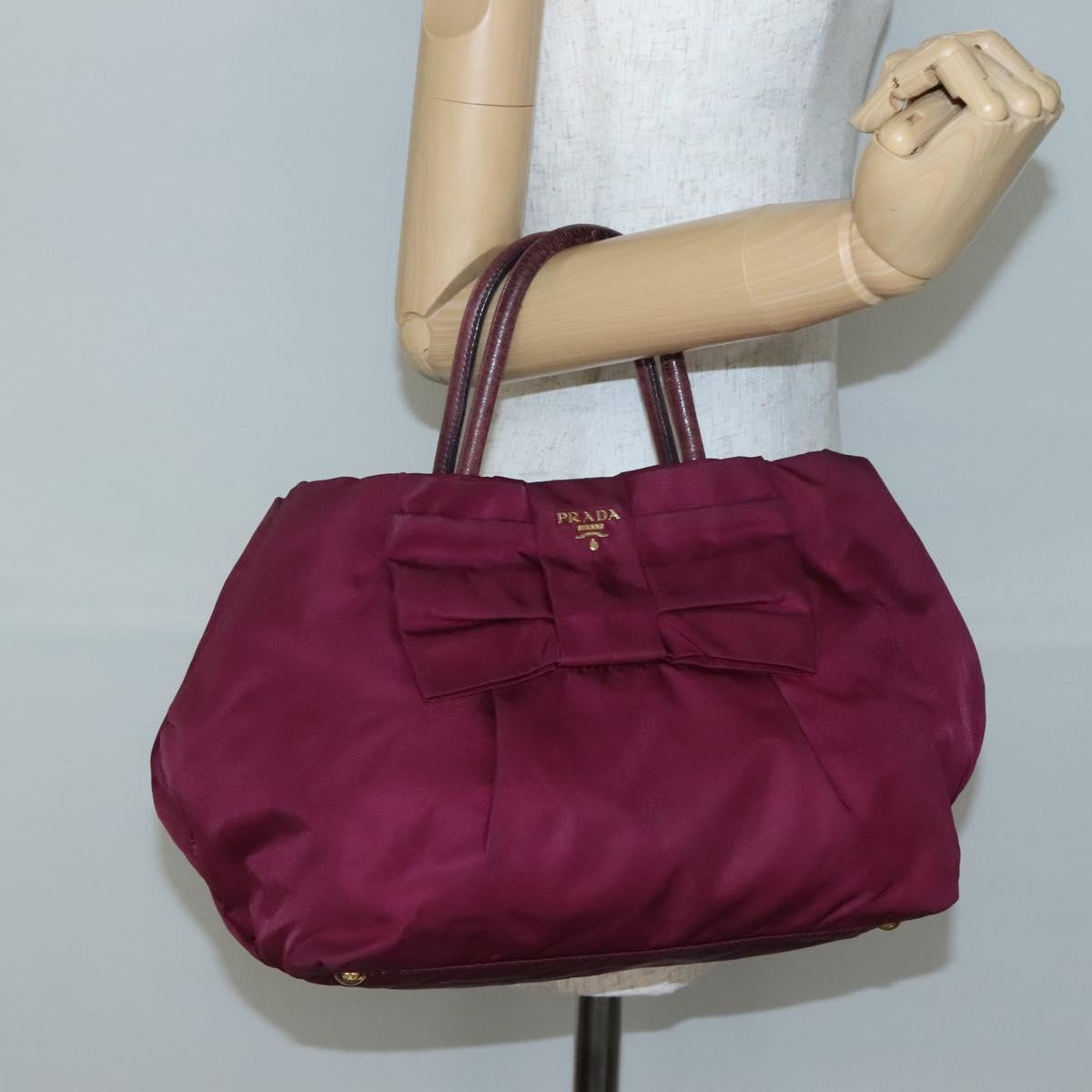 PRADA Hand Bag Nylon Purple Gold Auth 141705