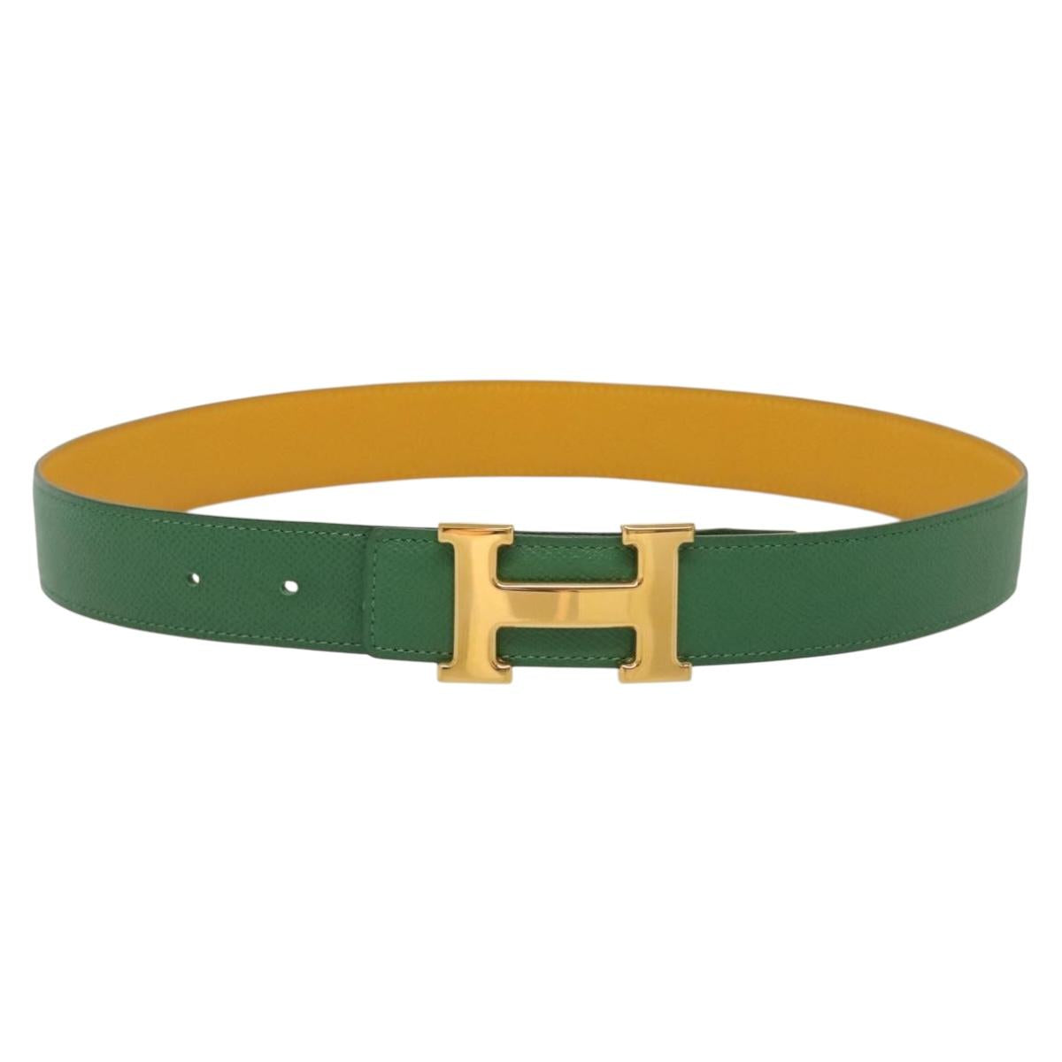 HERMES Constance H Belt Leather 33.5"" Green Auth 141710V