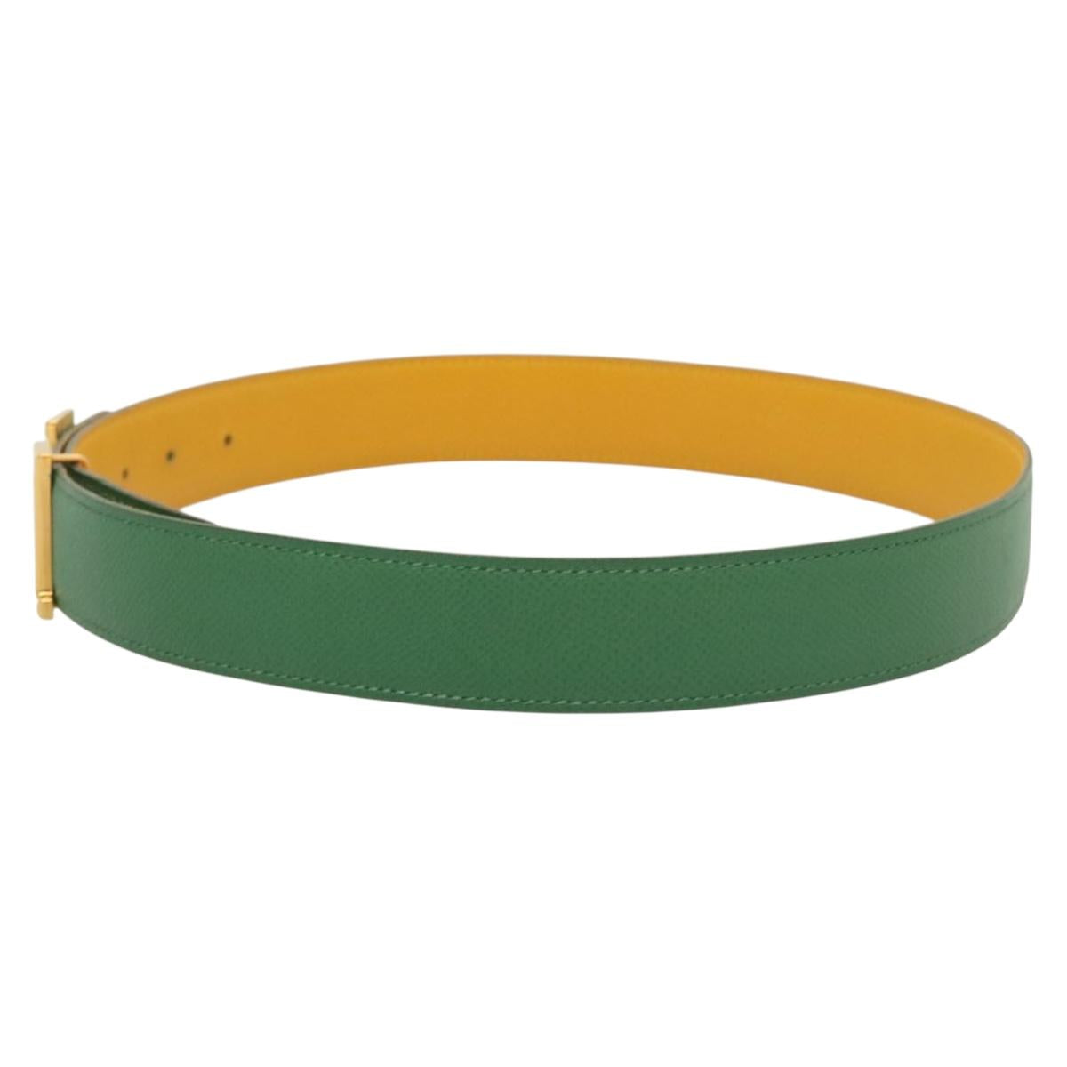 HERMES Constance H Belt Leather 33.5"" Green Auth 141710V