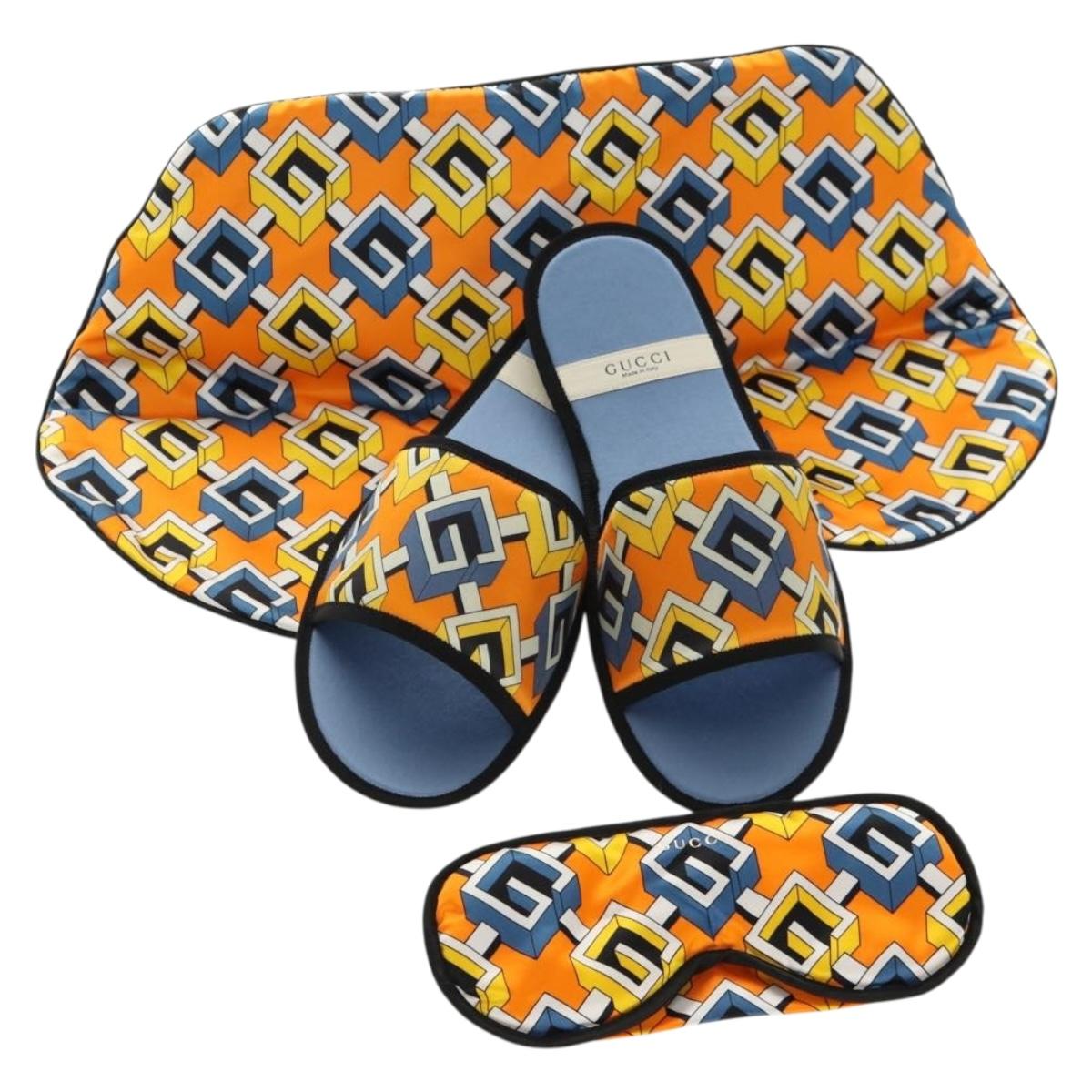 GUCCI Travel Set Travel Case Silk Orange Blue Auth 141722M
