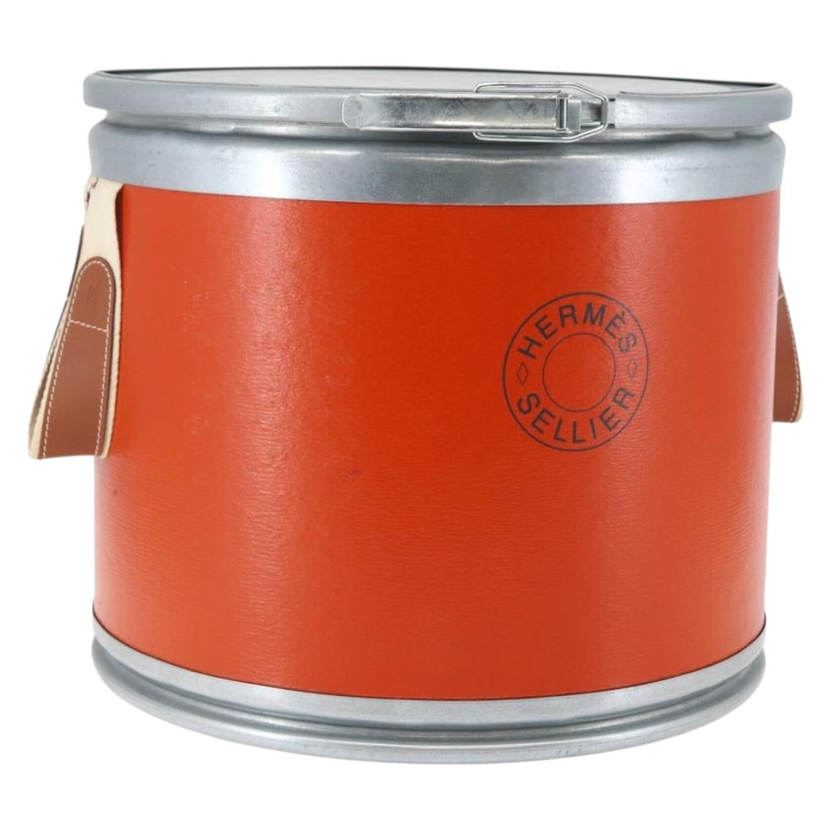 HERMES Saddle Box metal Orange Silver Auth 141723V