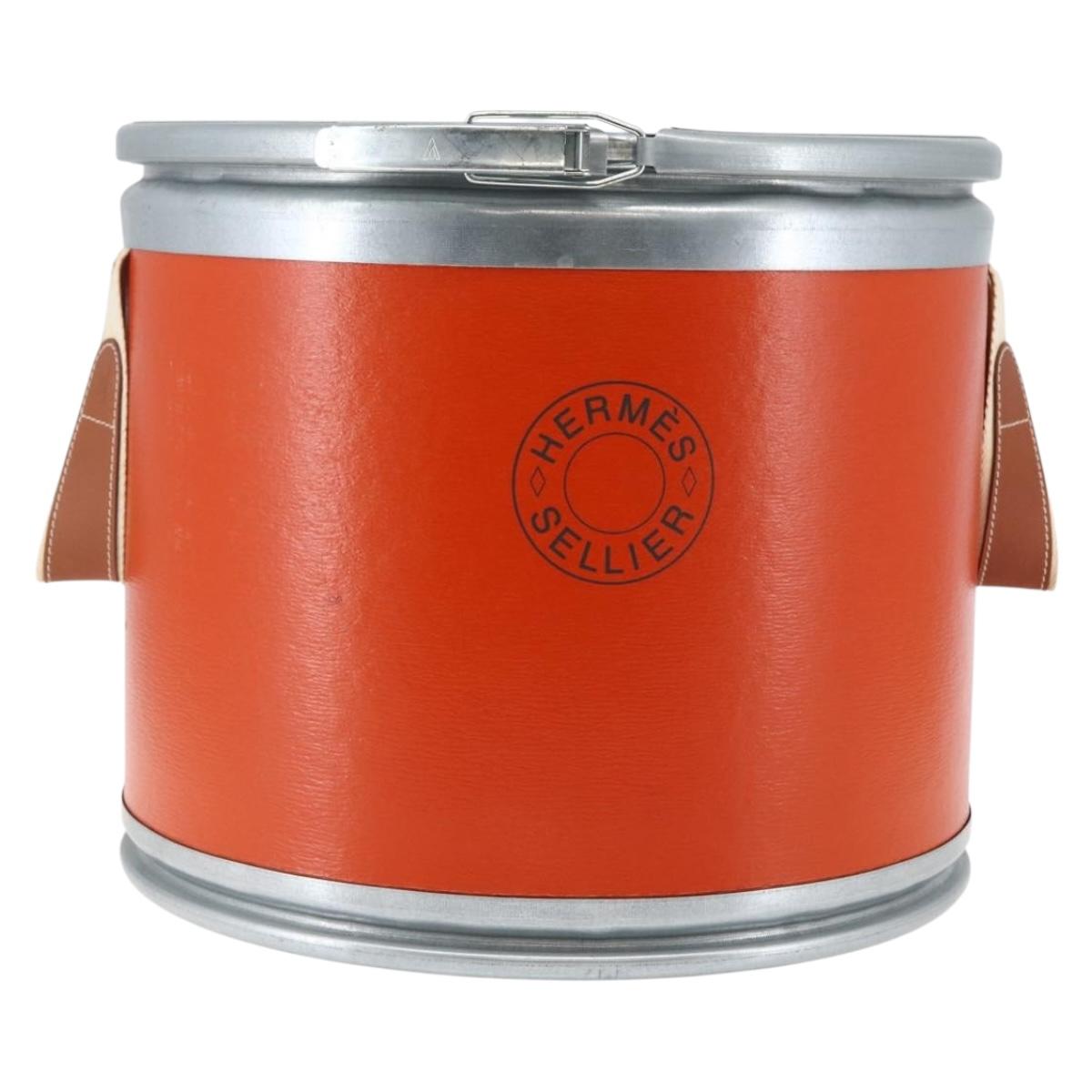 HERMES Saddle Box metal Orange Silver Auth 141723V