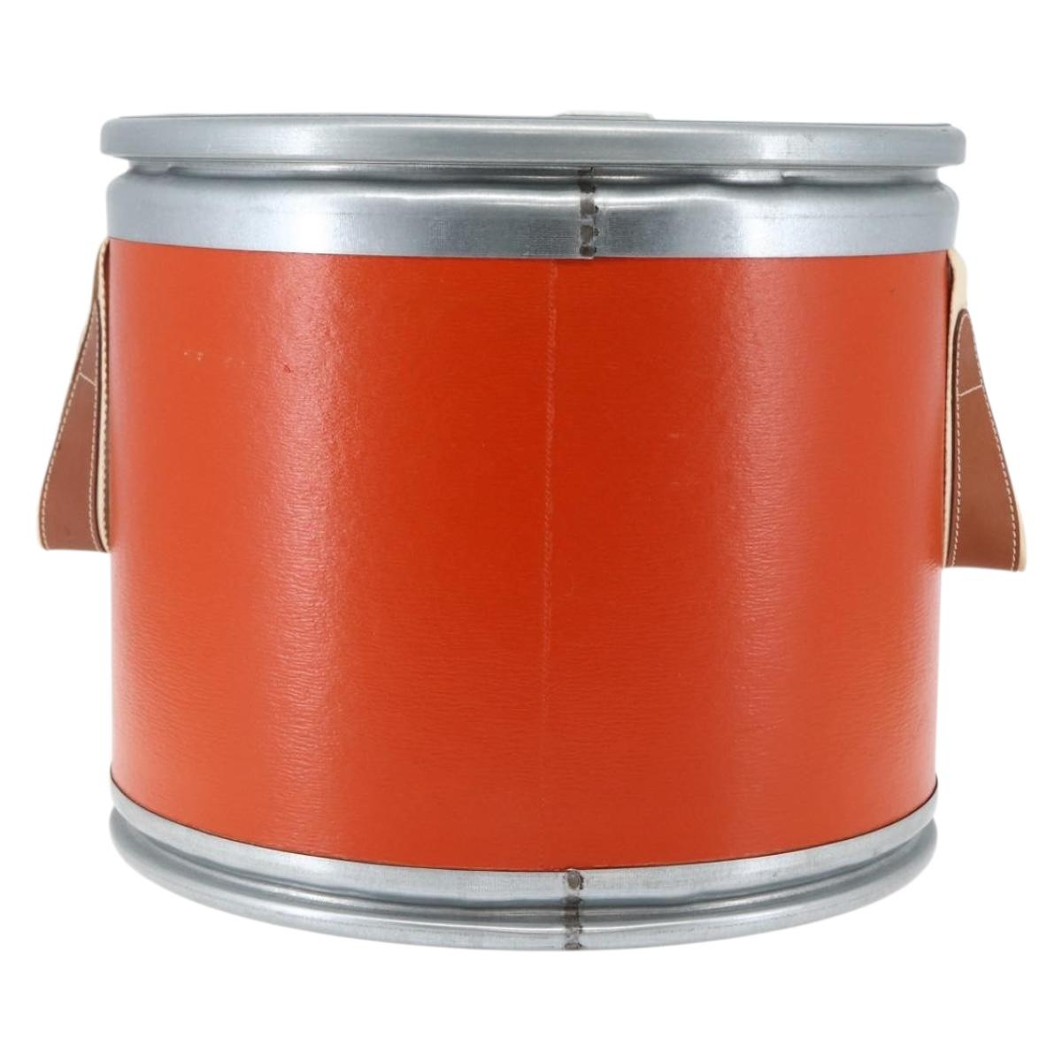 HERMES Saddle Box metal Orange Silver Auth 141723V