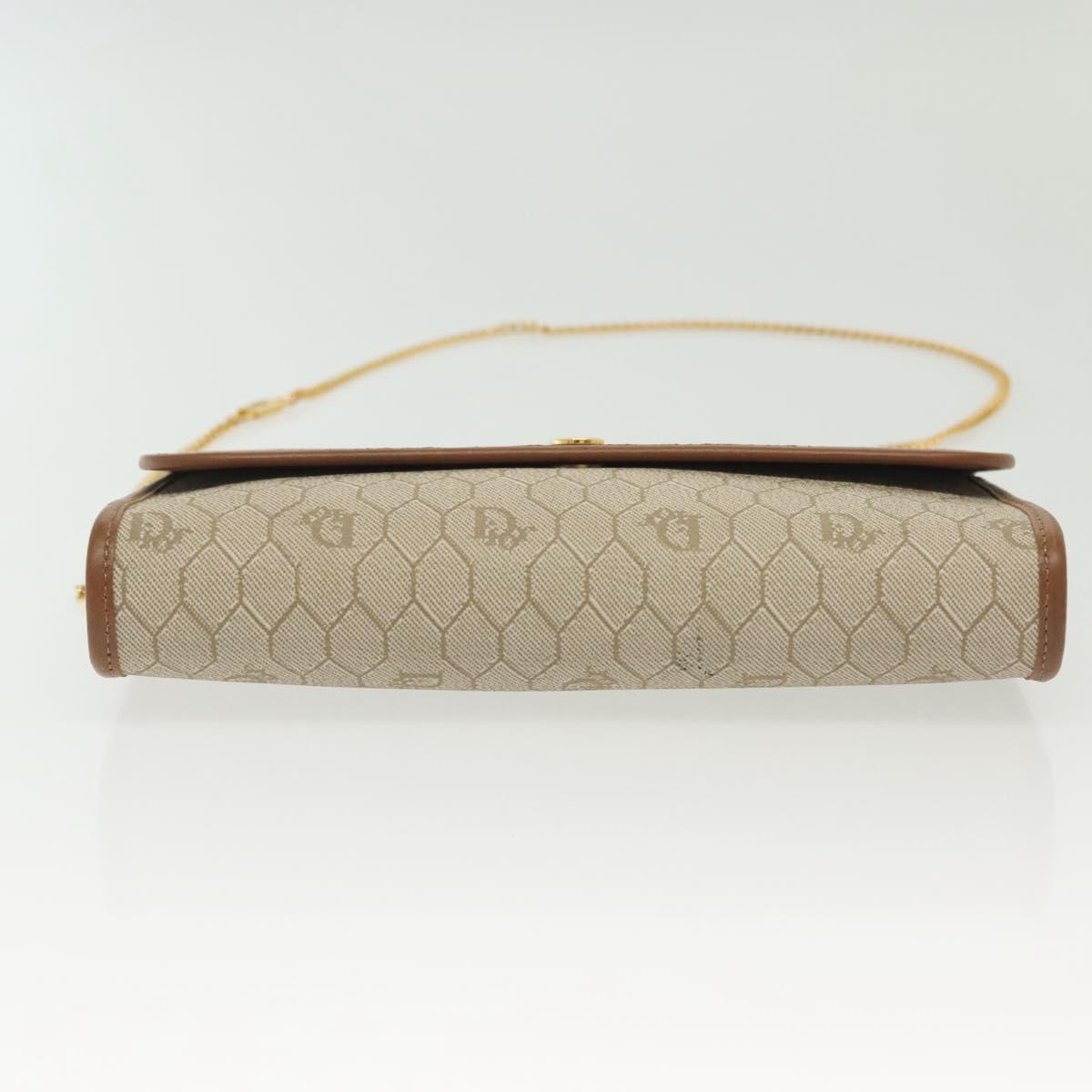 Christian Dior Honeycomb Canvas Chain Shoulder Bag PVC Beige Gold Auth 141763