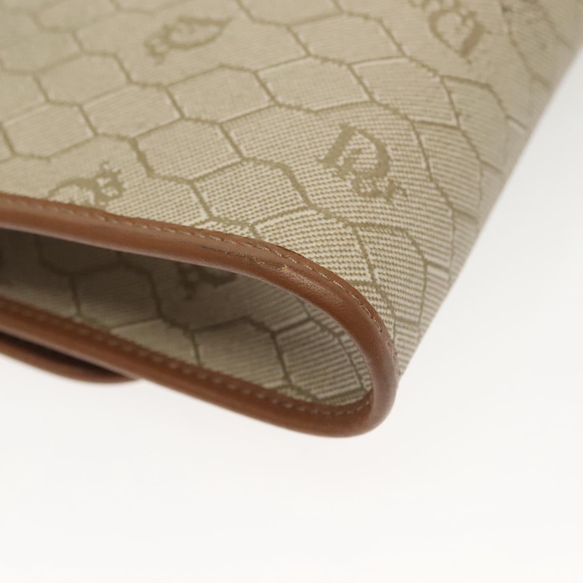 Christian Dior Honeycomb Canvas Chain Shoulder Bag PVC Beige Gold Auth 141763