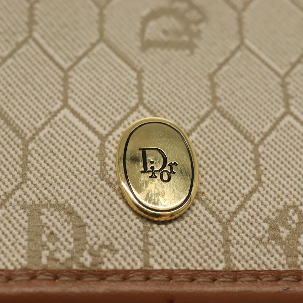 Christian Dior Honeycomb Canvas Chain Shoulder Bag PVC Beige Gold Auth 141763