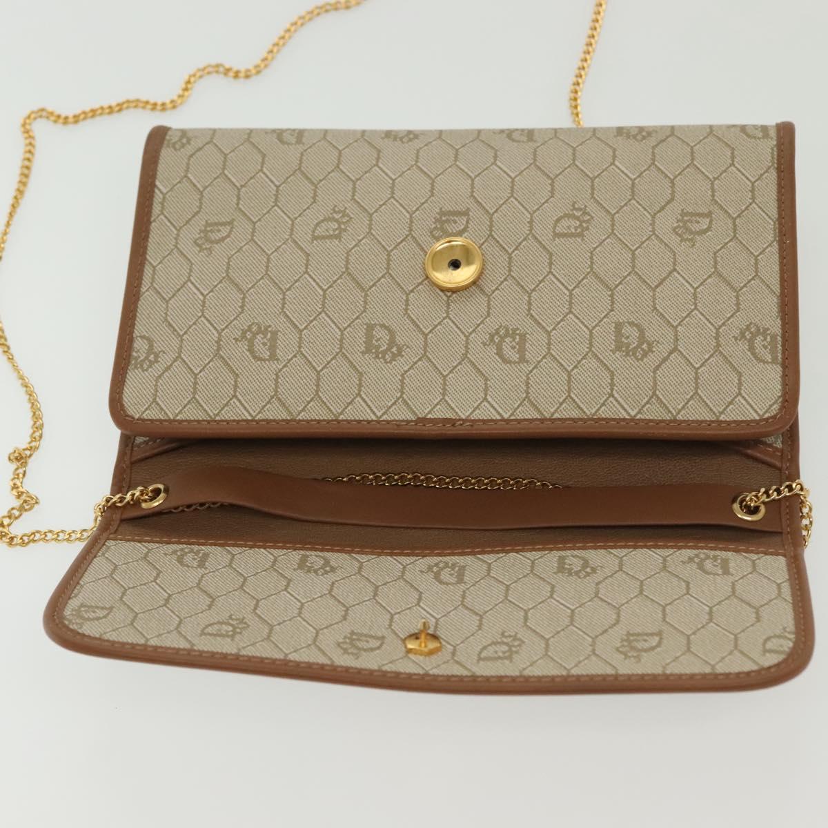 Christian Dior Honeycomb Canvas Chain Shoulder Bag PVC Beige Gold Auth 141763