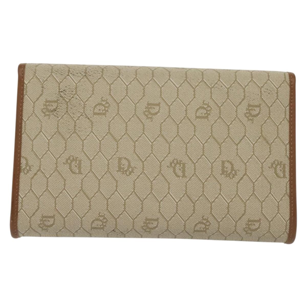 Christian Dior Honeycomb Canvas Chain Shoulder Bag PVC Beige Gold Auth 141763