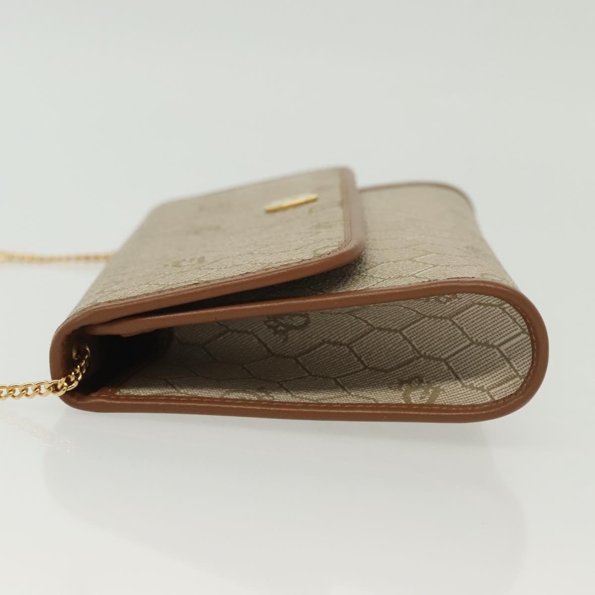 Christian Dior Honeycomb Canvas Chain Shoulder Bag PVC Beige Gold Auth 141763