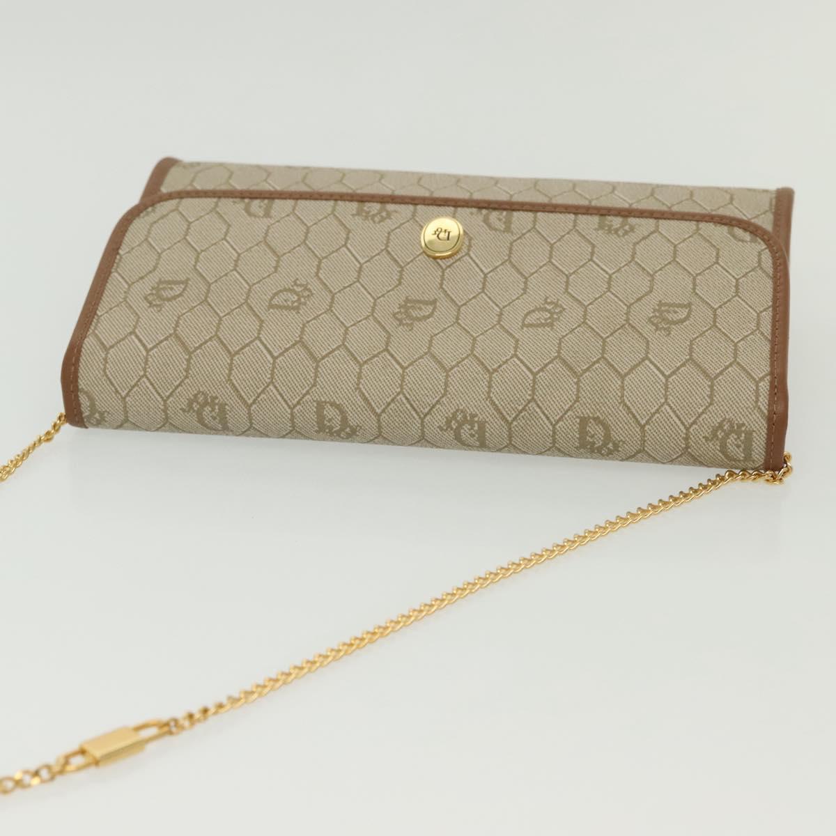 Christian Dior Honeycomb Canvas Chain Shoulder Bag PVC Beige Gold Auth 141763