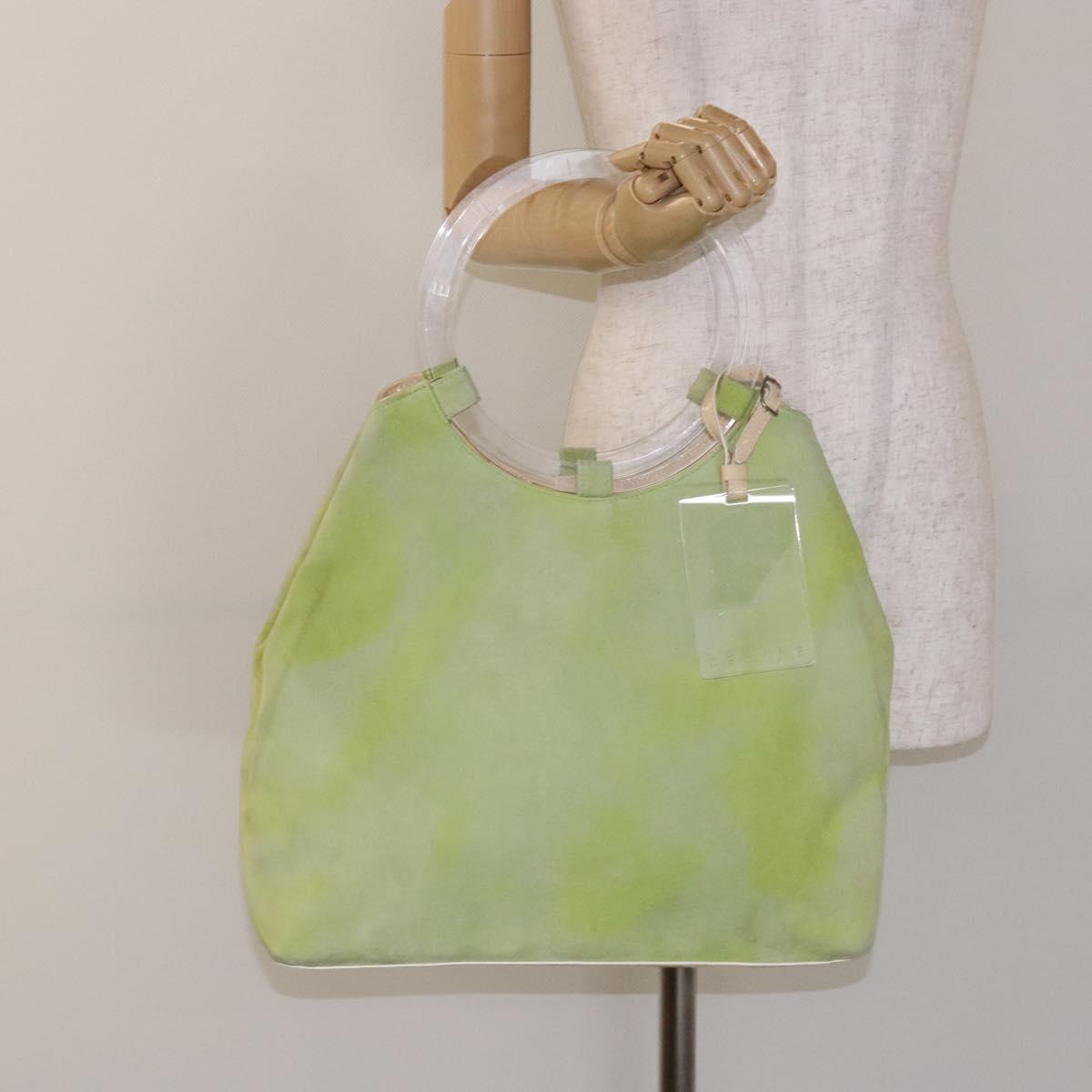 CELINE Hand Bag Suede Silver Light green Auth 141764