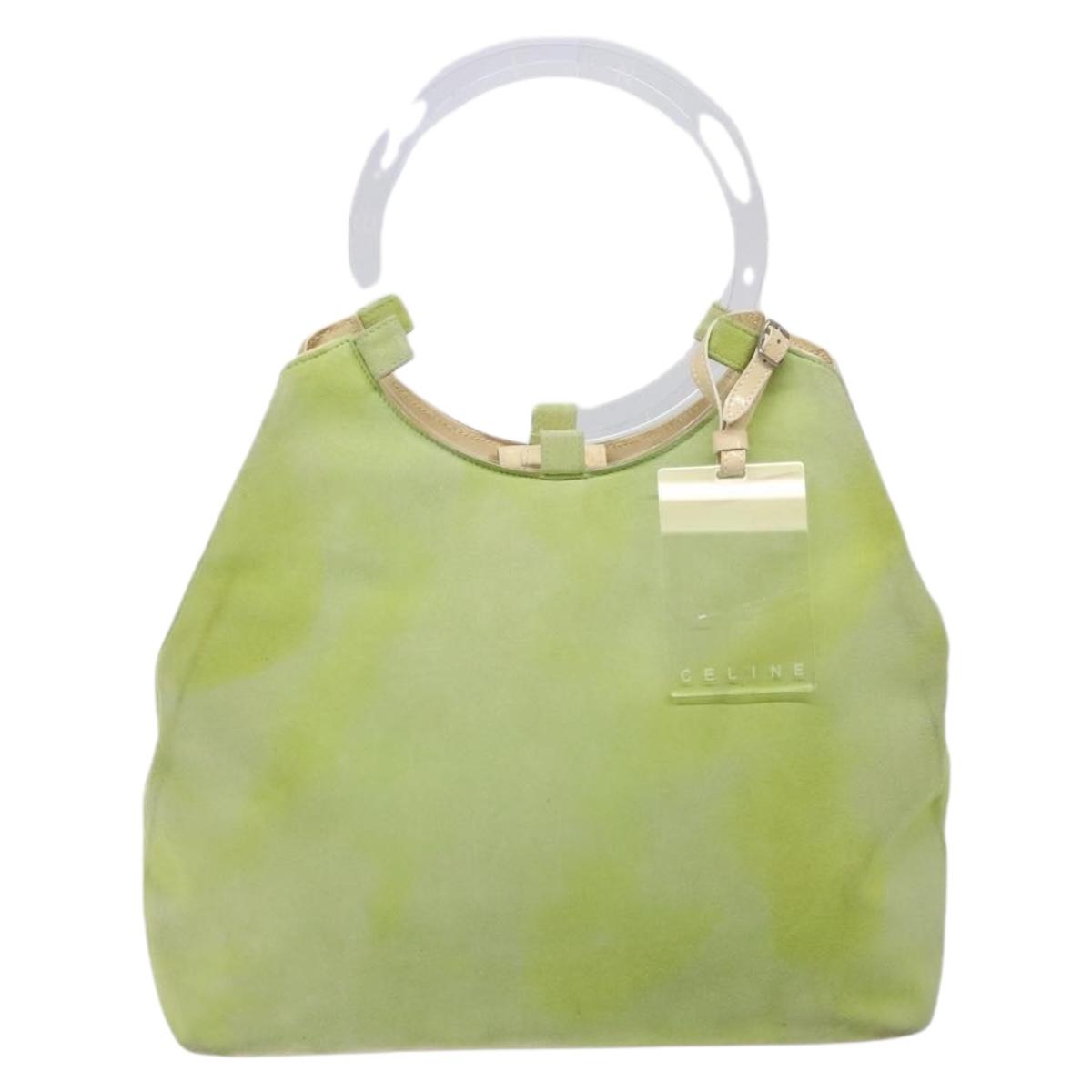 CELINE Hand Bag Suede Silver Light green Auth 141764