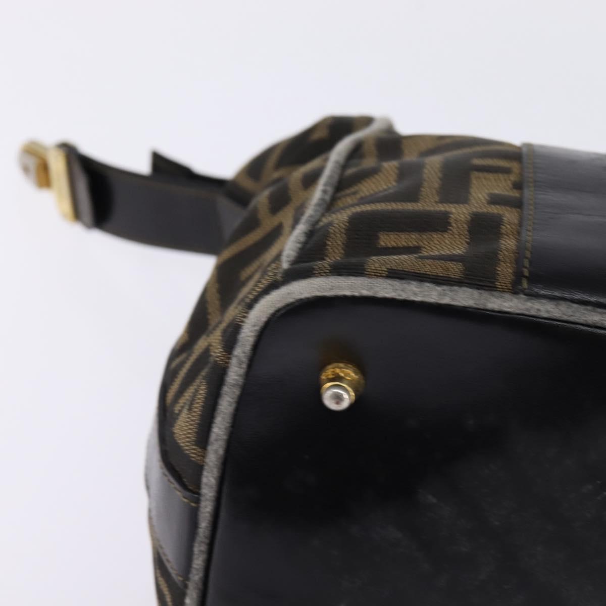 FENDI Zucca Canvas Hand Bag Black Brown Auth 141767