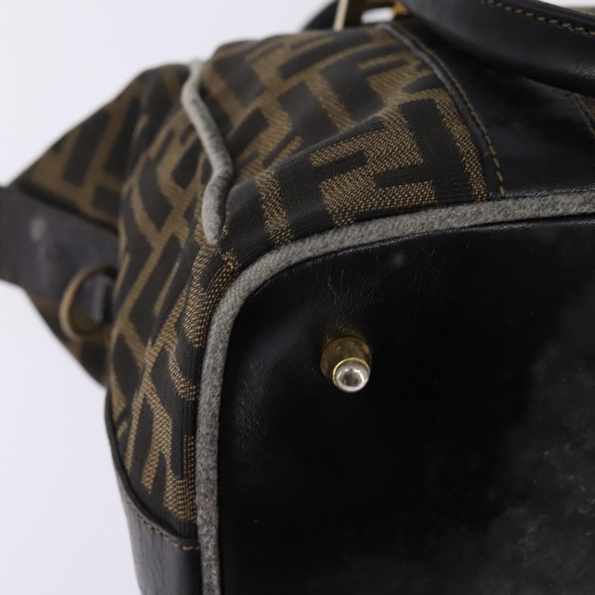FENDI Zucca Canvas Hand Bag Black Brown Auth 141767