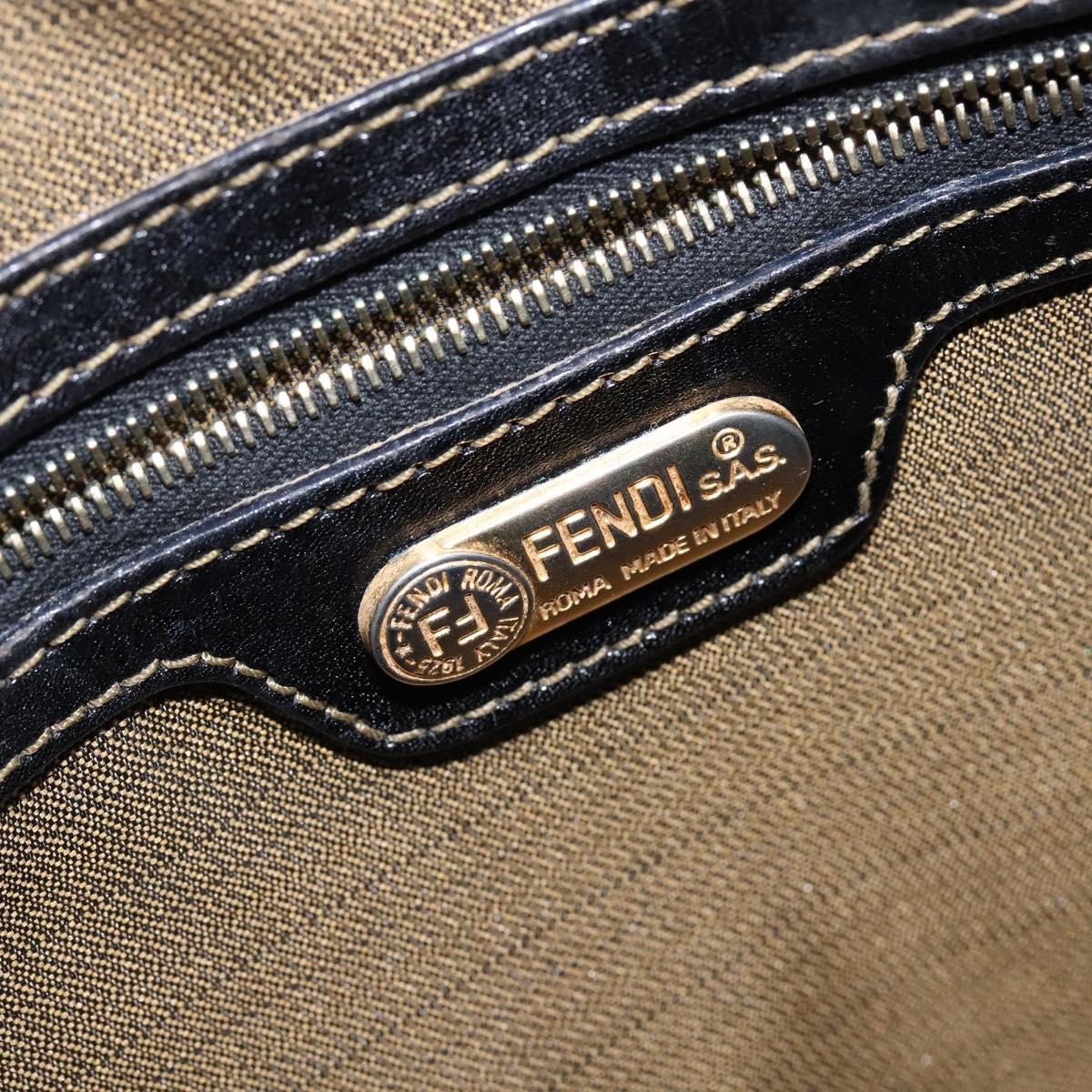 FENDI Zucca Canvas Hand Bag Black Brown Auth 141767