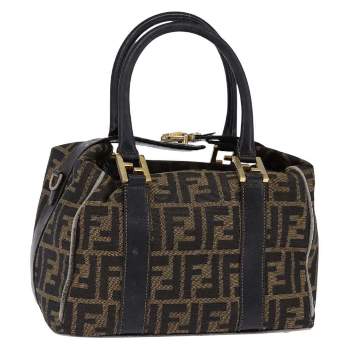 FENDI Zucca Canvas Hand Bag Black Brown Auth 141767