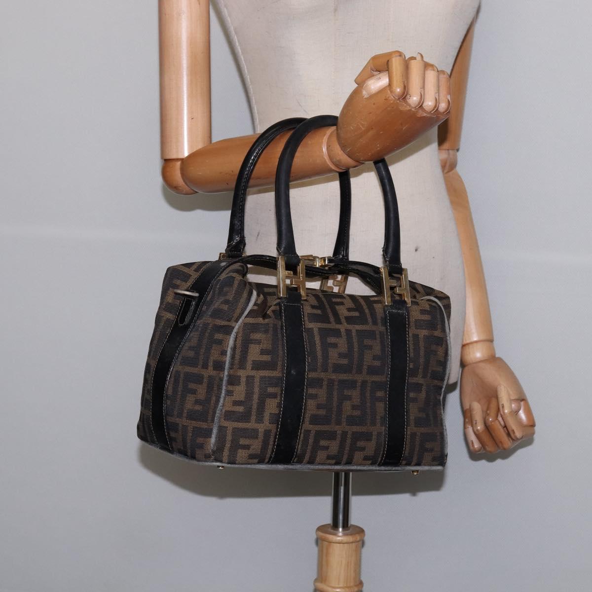 FENDI Zucca Canvas Hand Bag Black Brown Auth 141767