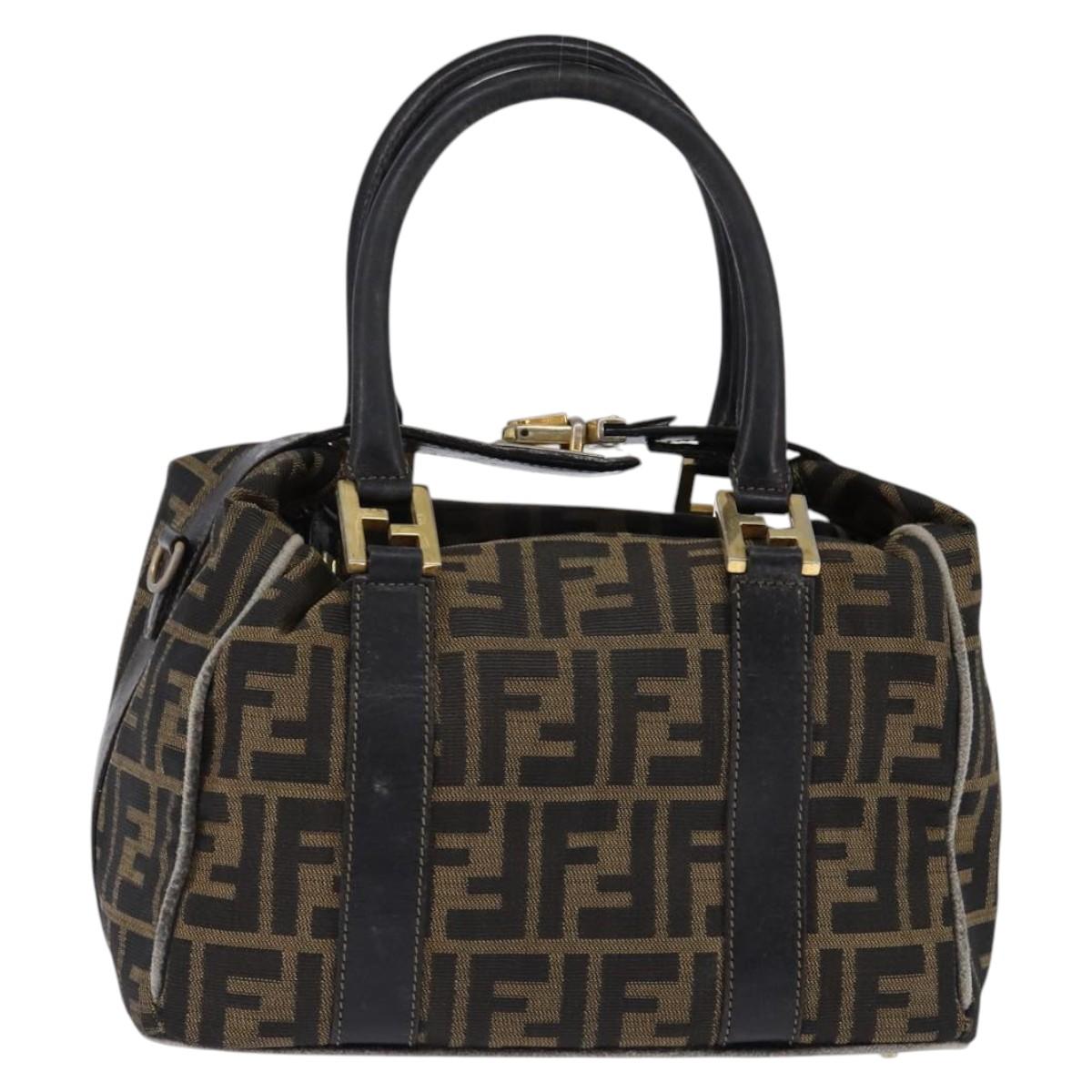 FENDI Zucca Canvas Hand Bag Black Brown Auth 141767
