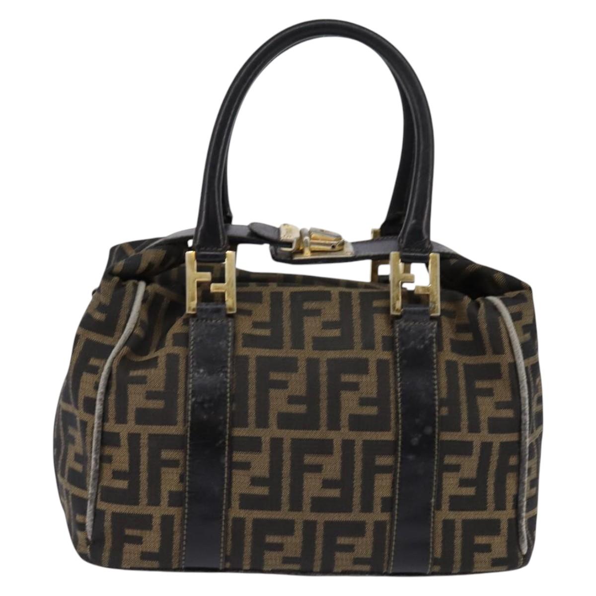 FENDI Zucca Canvas Hand Bag Black Brown Auth 141767