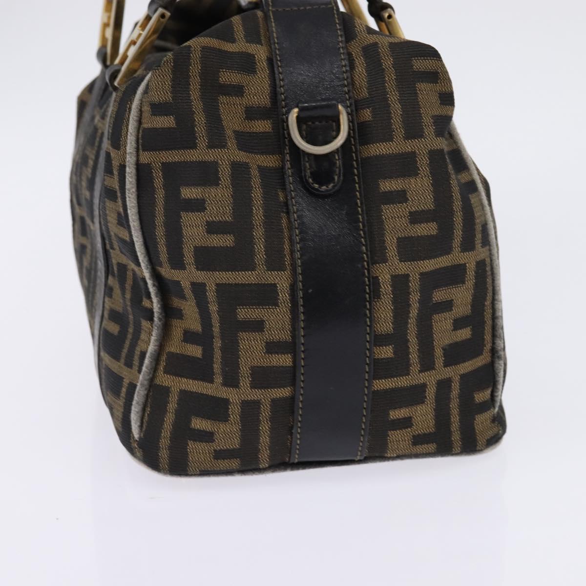 FENDI Zucca Canvas Hand Bag Black Brown Auth 141767